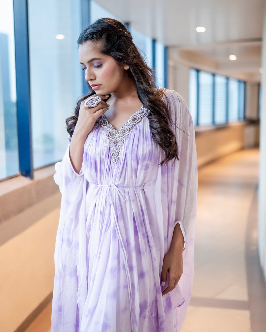 Lavender tie and dye full length kaftan