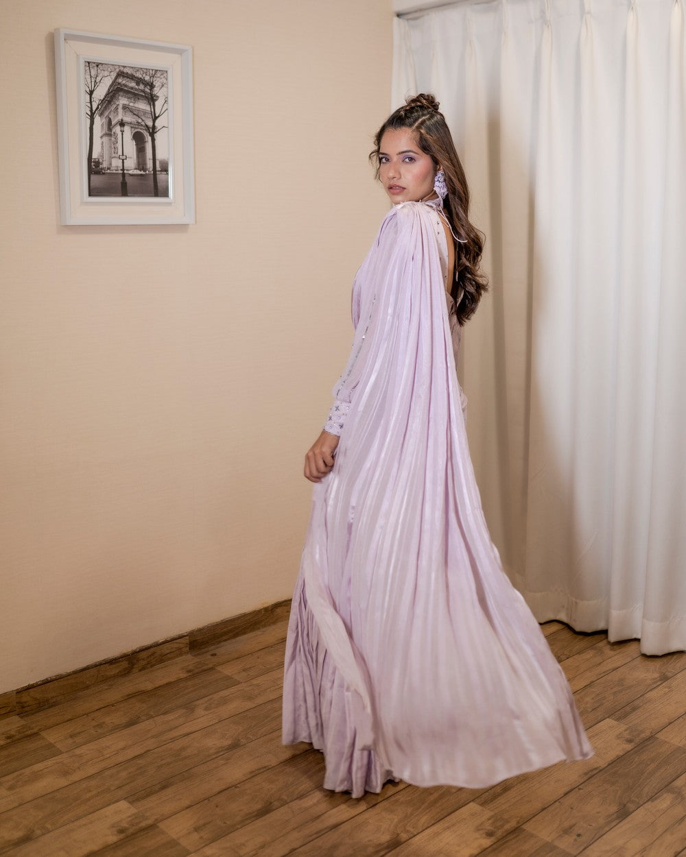 Lavender pre-drape saree