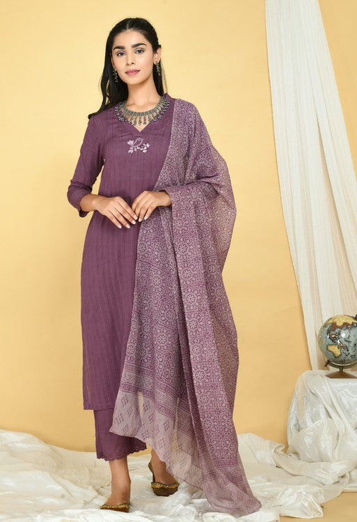 Plum Cotton Kurta Set of 3