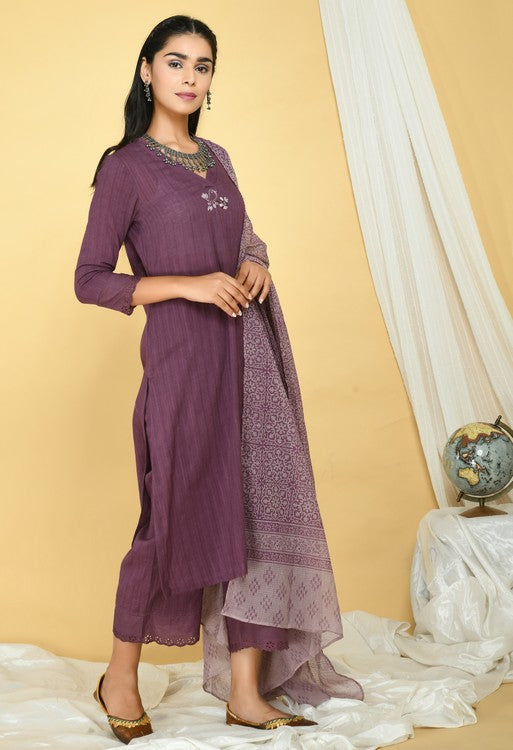 Plum Cotton Kurta Set of 3