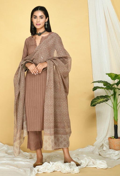 Mocha Brown Cotton Kurta Set of 3