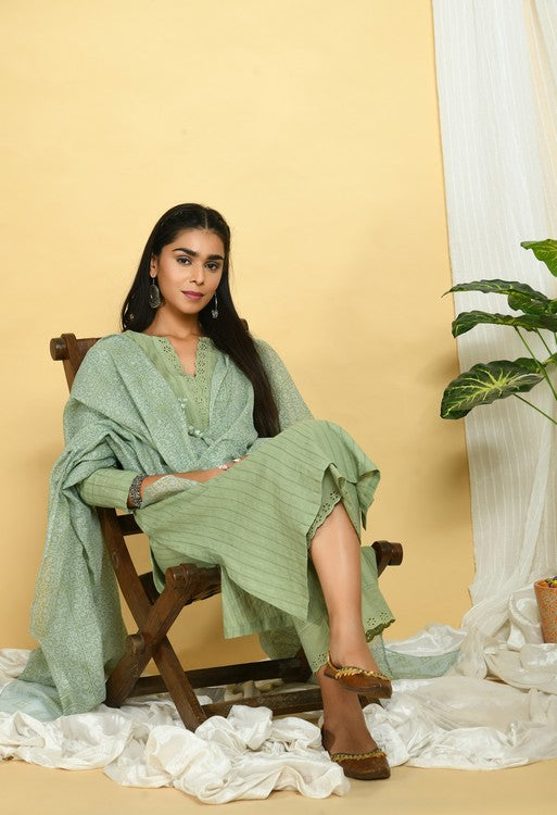 Sage Green Cotton Kurta Set of 3