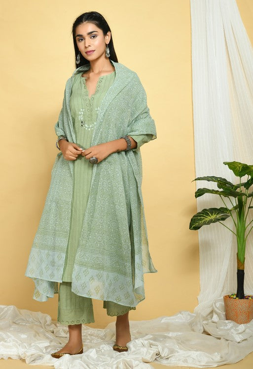 Sage Green Cotton Kurta Set of 3