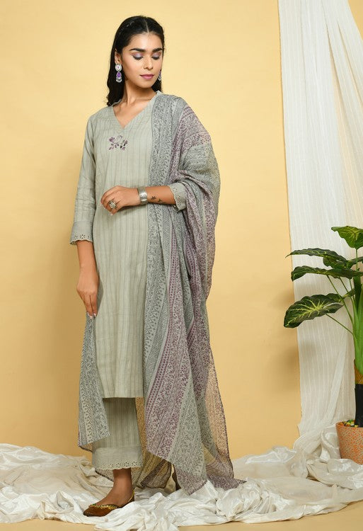 Sand Grey Cotton Kurta Set of 3