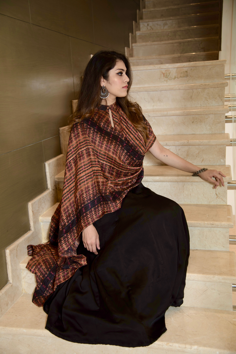 PRINTED DRAPE DUPATTA WITH A KALIDAR SKIRT