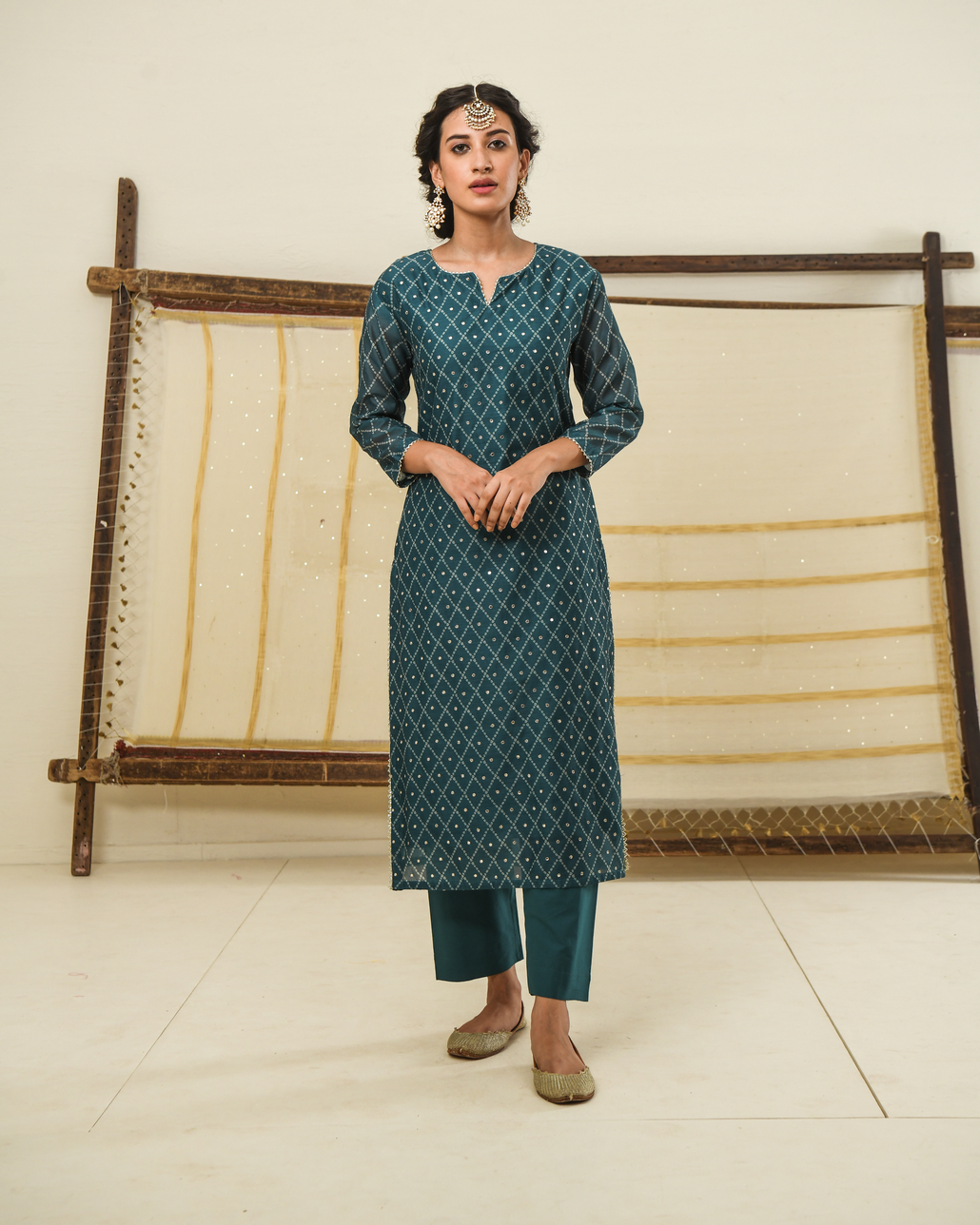 TEAL BLUE STRAIGHT FIT KURTA SET