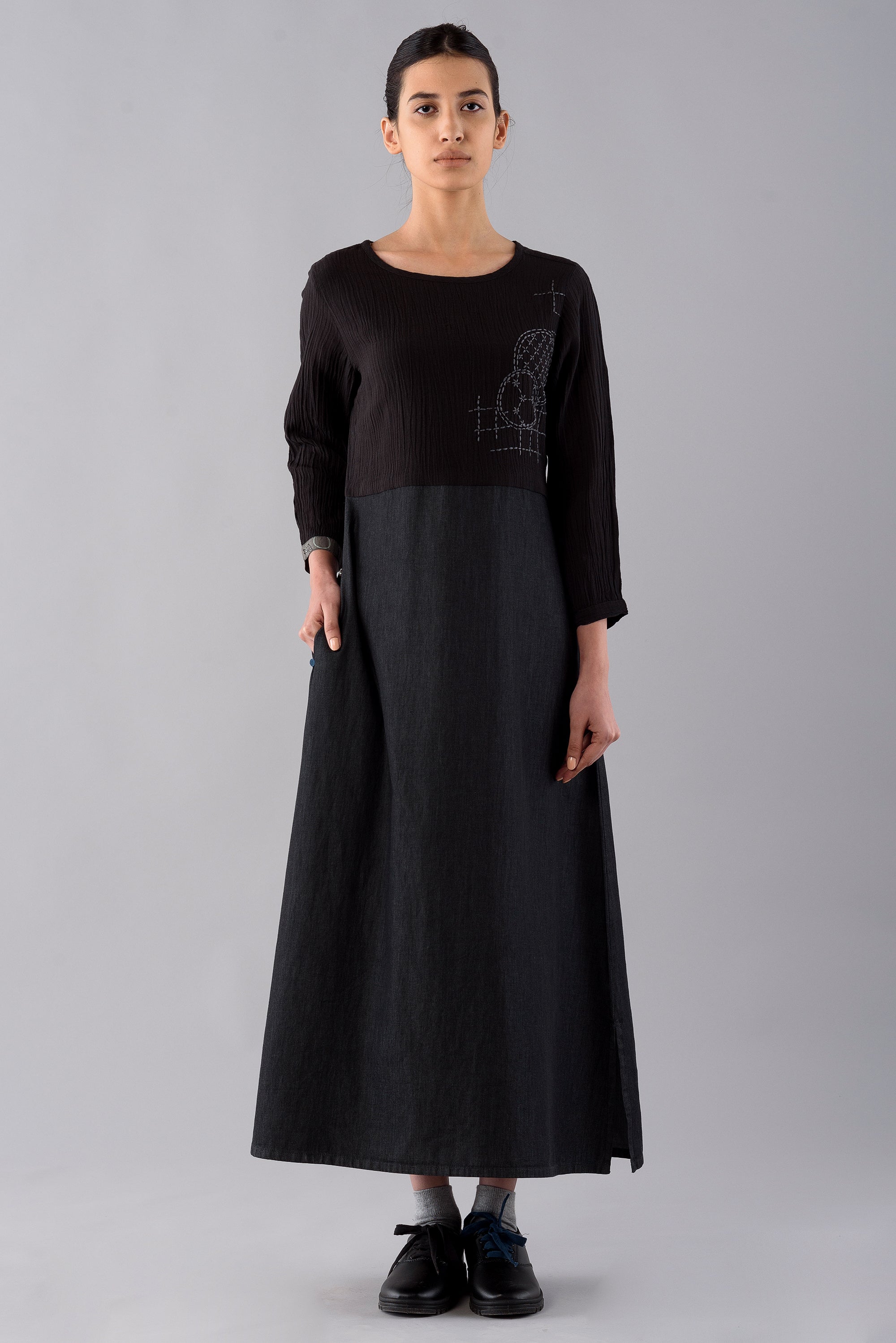 CHARCOAL SASHIKO DRESS