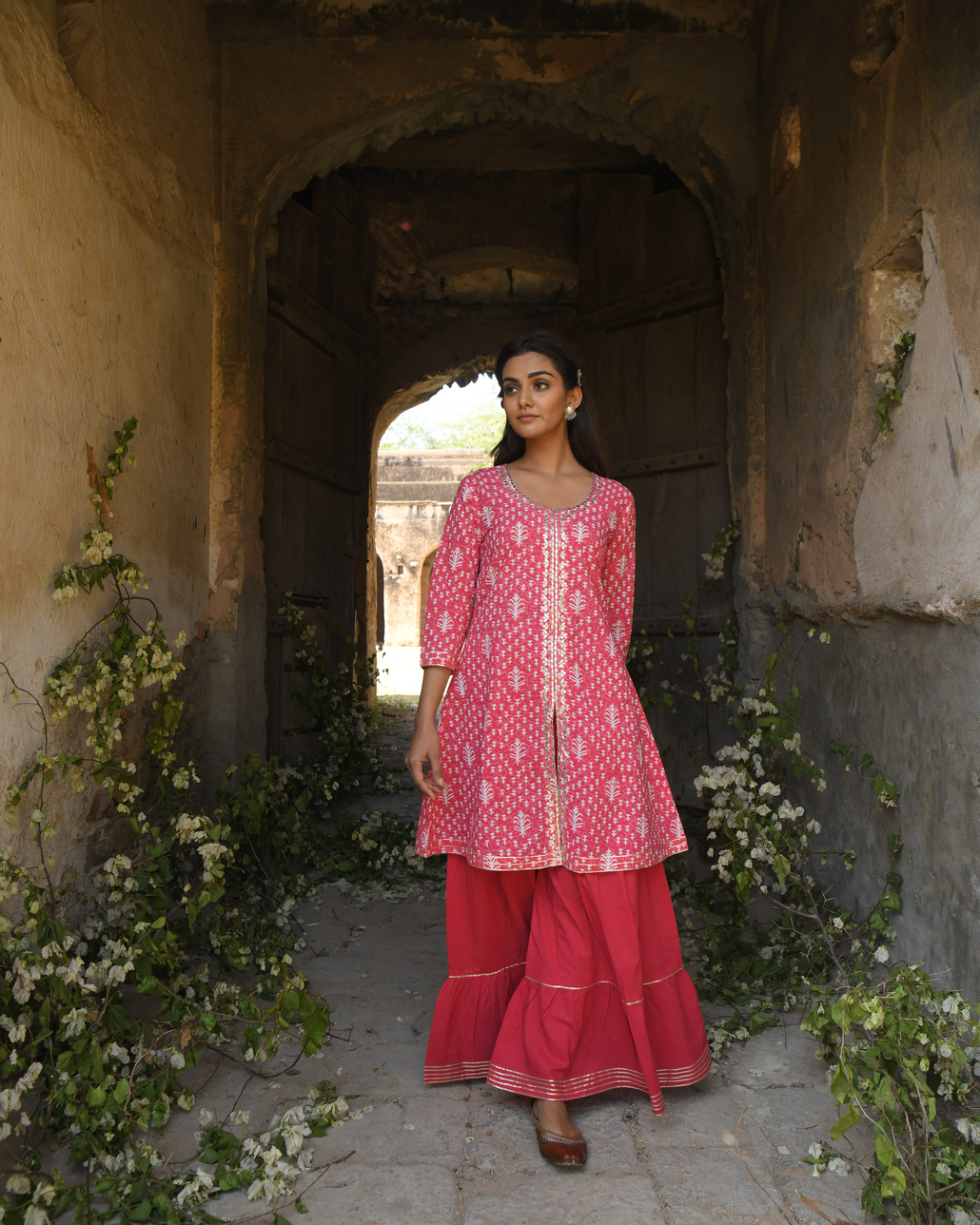 PINK GOTA PATTI EMBROIDERED KURTA SET