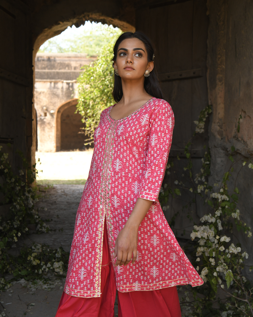 PINK GOTA PATTI EMBROIDERED KURTA SET