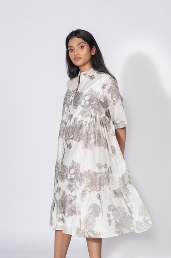 FLORAL SIDE PLEATE SHIRT DRESS