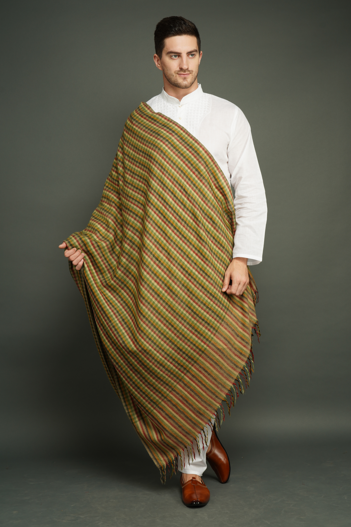 Luxury Pashmina handwoven,checkered design