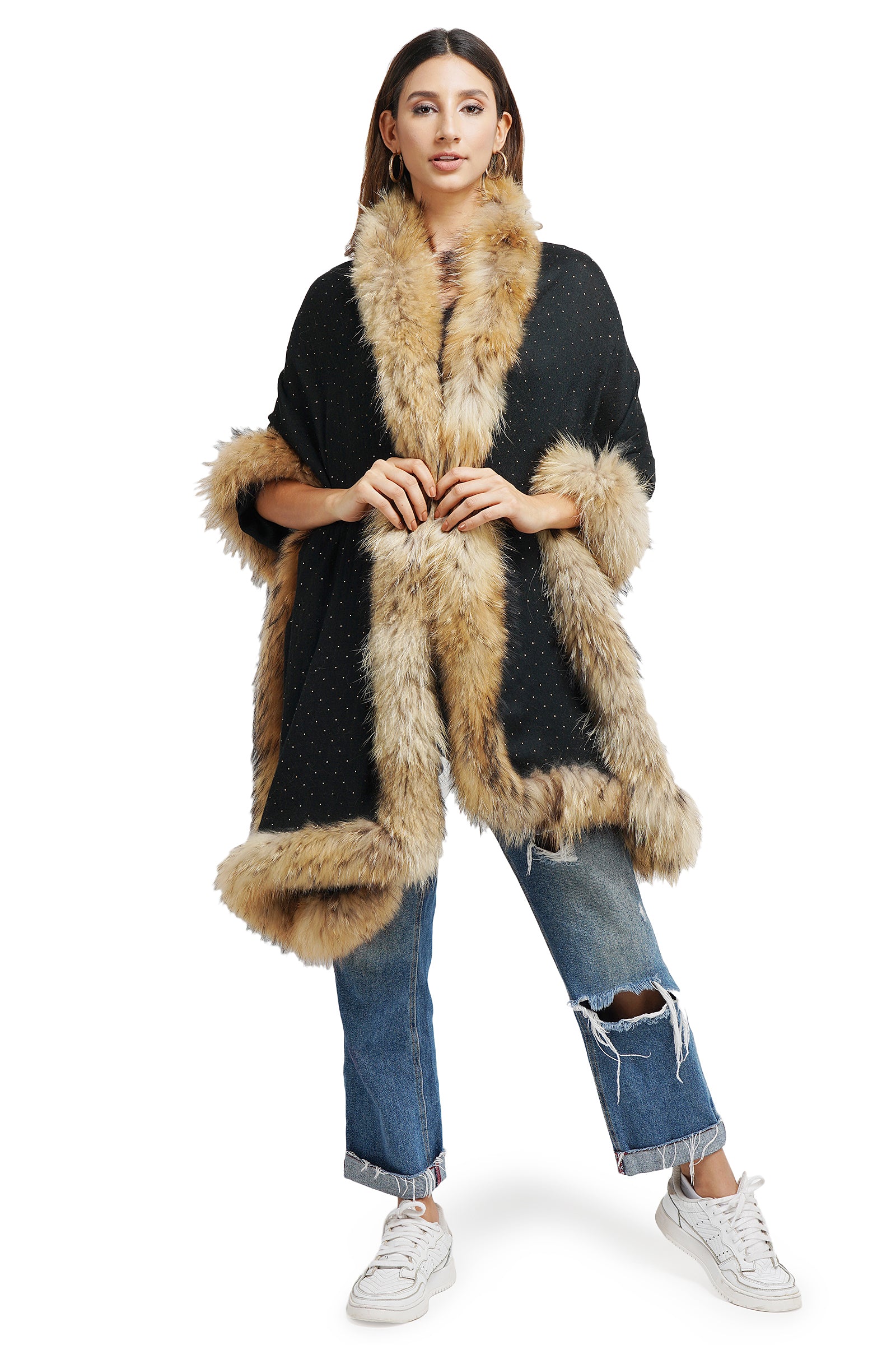 Fur collar and border with PASHMINA BLEND