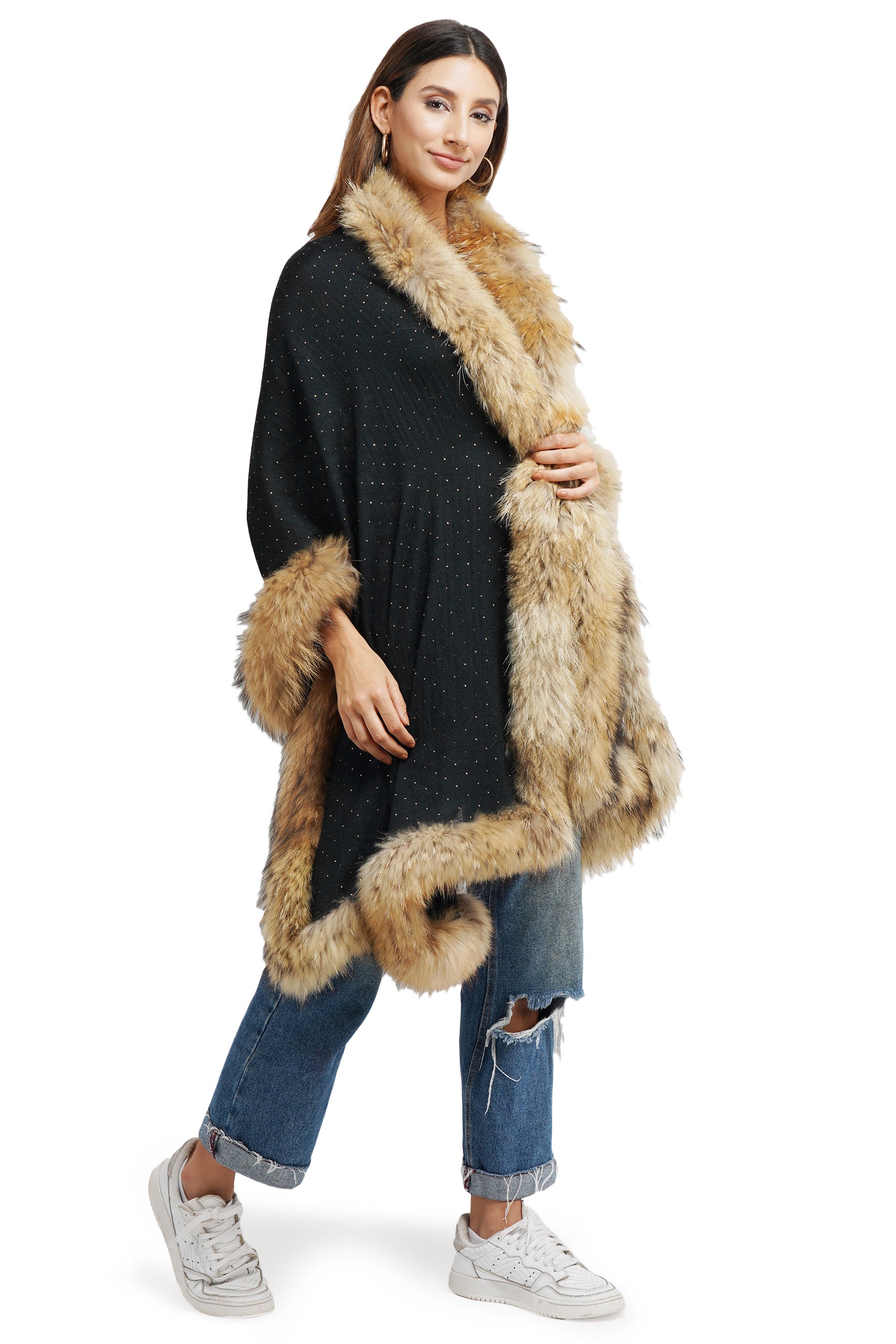 Fur collar and border with PASHMINA BLEND