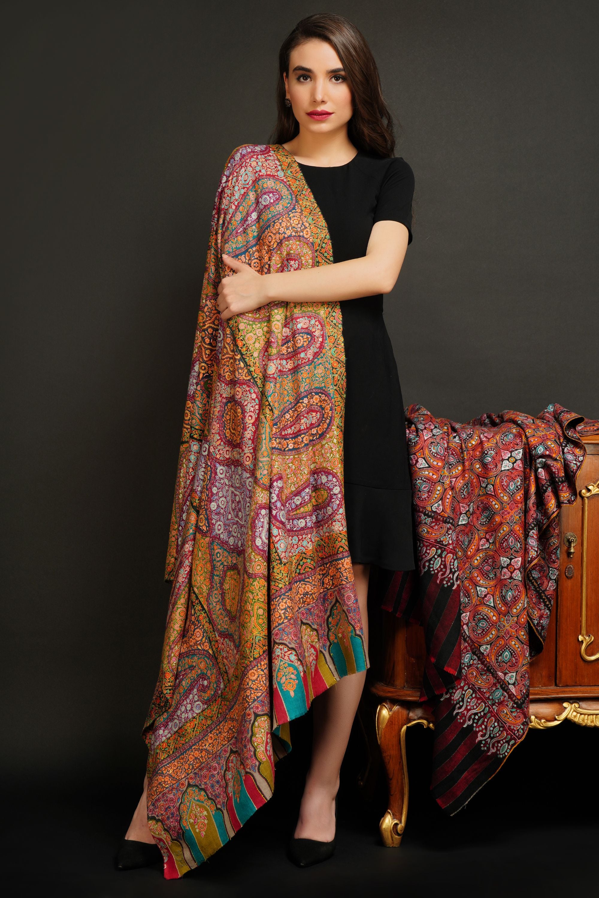 Pashmina Outline kalamkari with Kani shawl