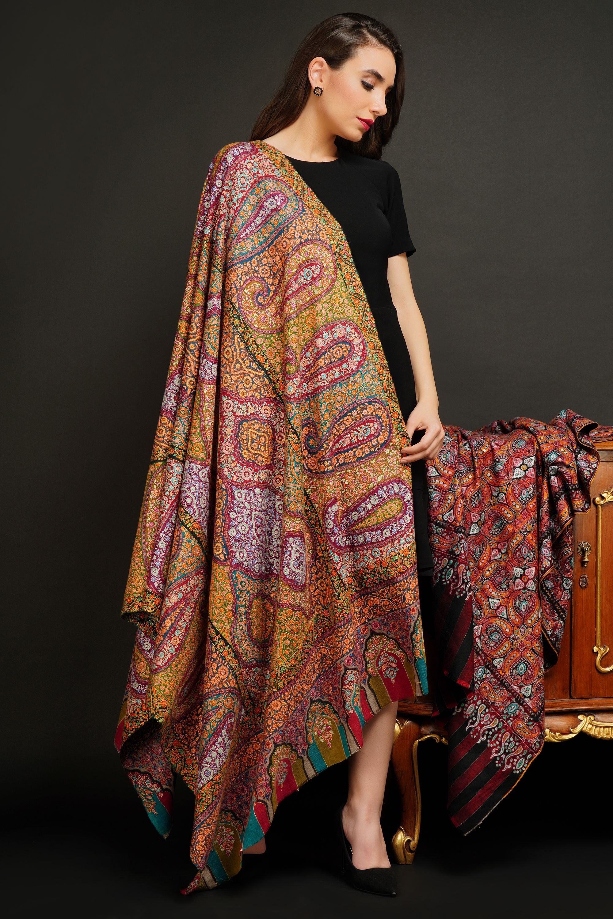 Pashmina Outline kalamkari with Kani shawl