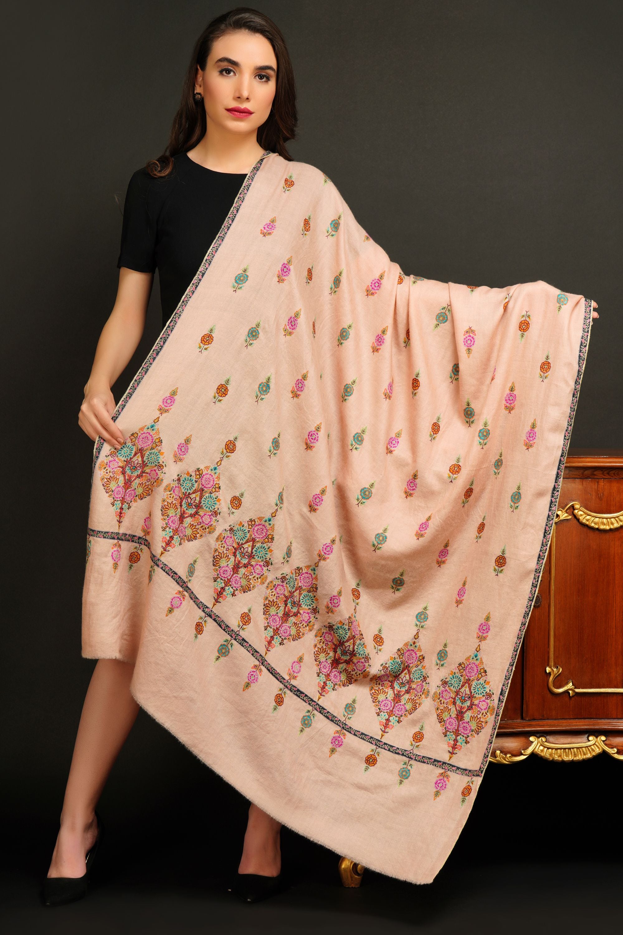 Pashmina hamdwoven Kalamkari shawl