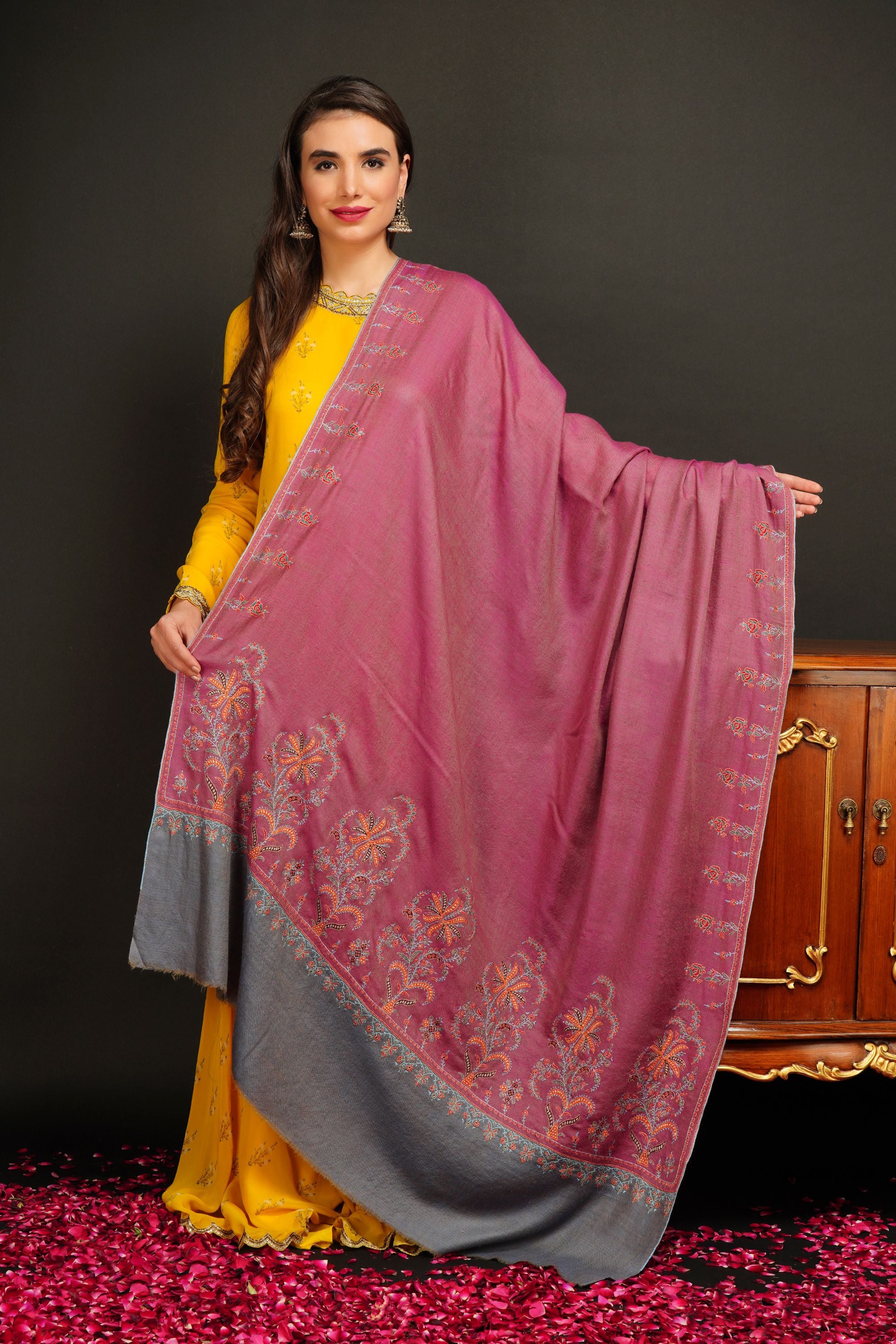 Pashmina handwoven Phool kari work shawl