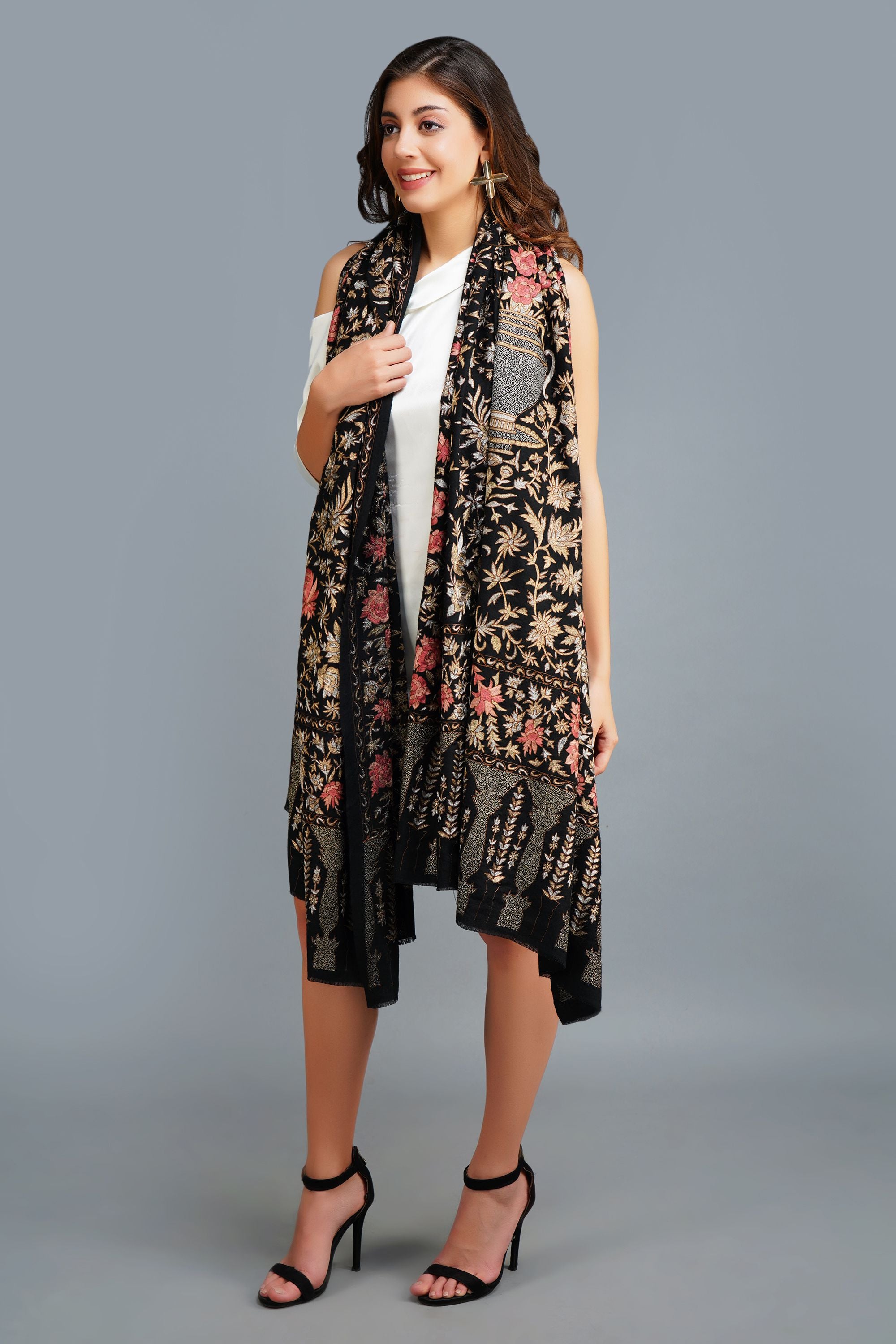 Pashmina handwoven kalamkari tila hand embroidery work