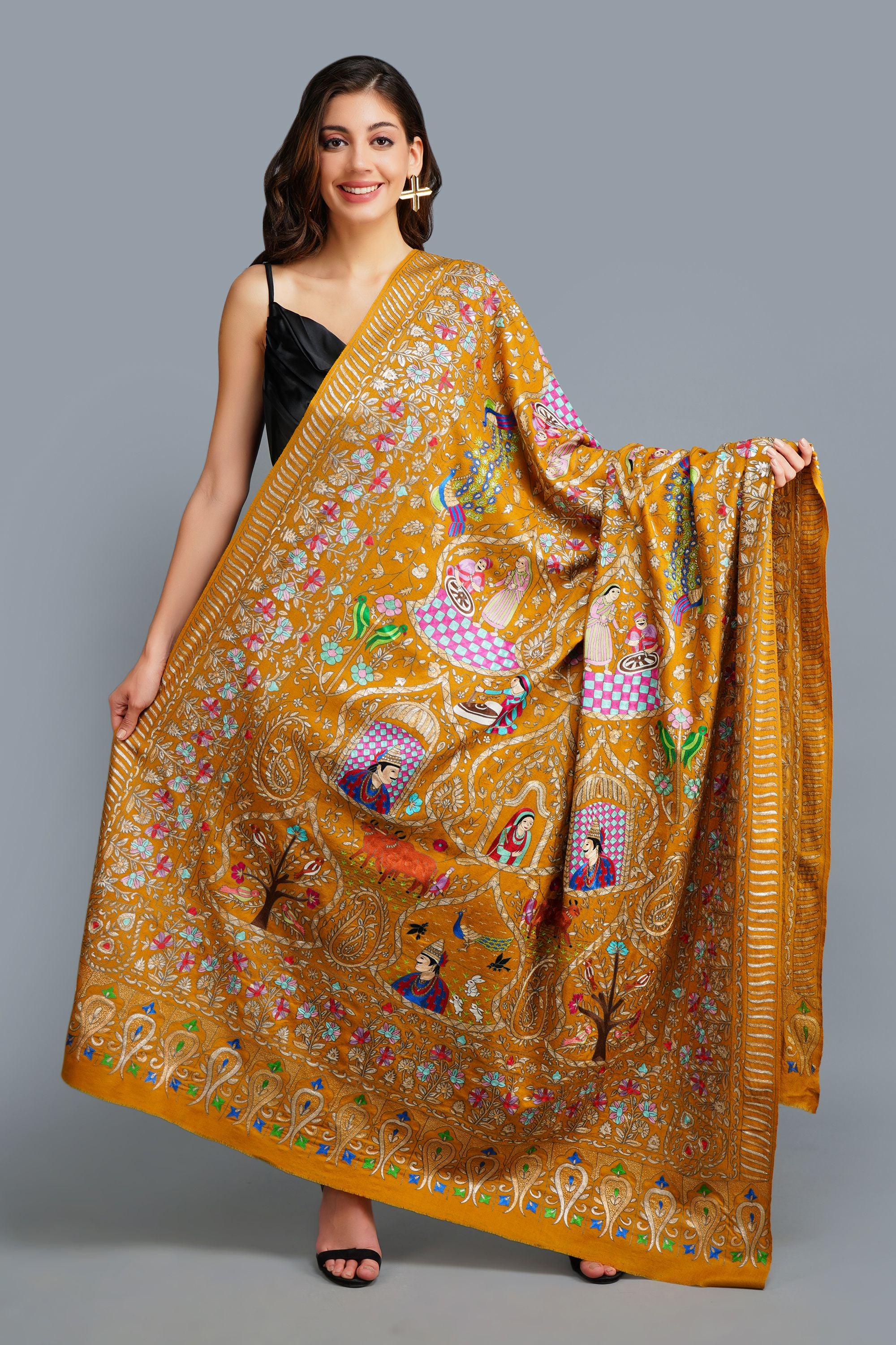 Pashmina handwoven kalamkari tila hand embroidery