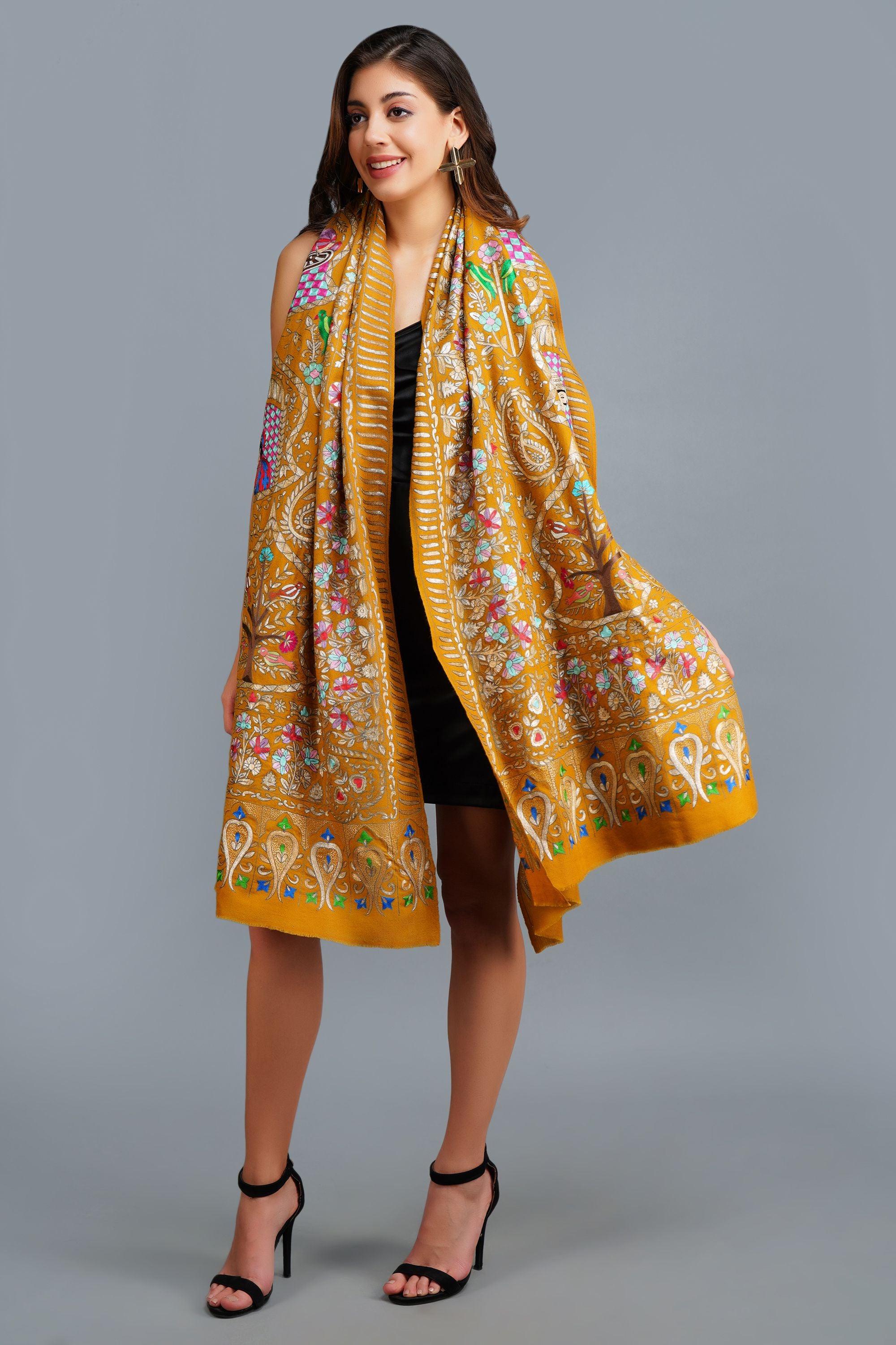 Pashmina handwoven kalamkari tila hand embroidery work