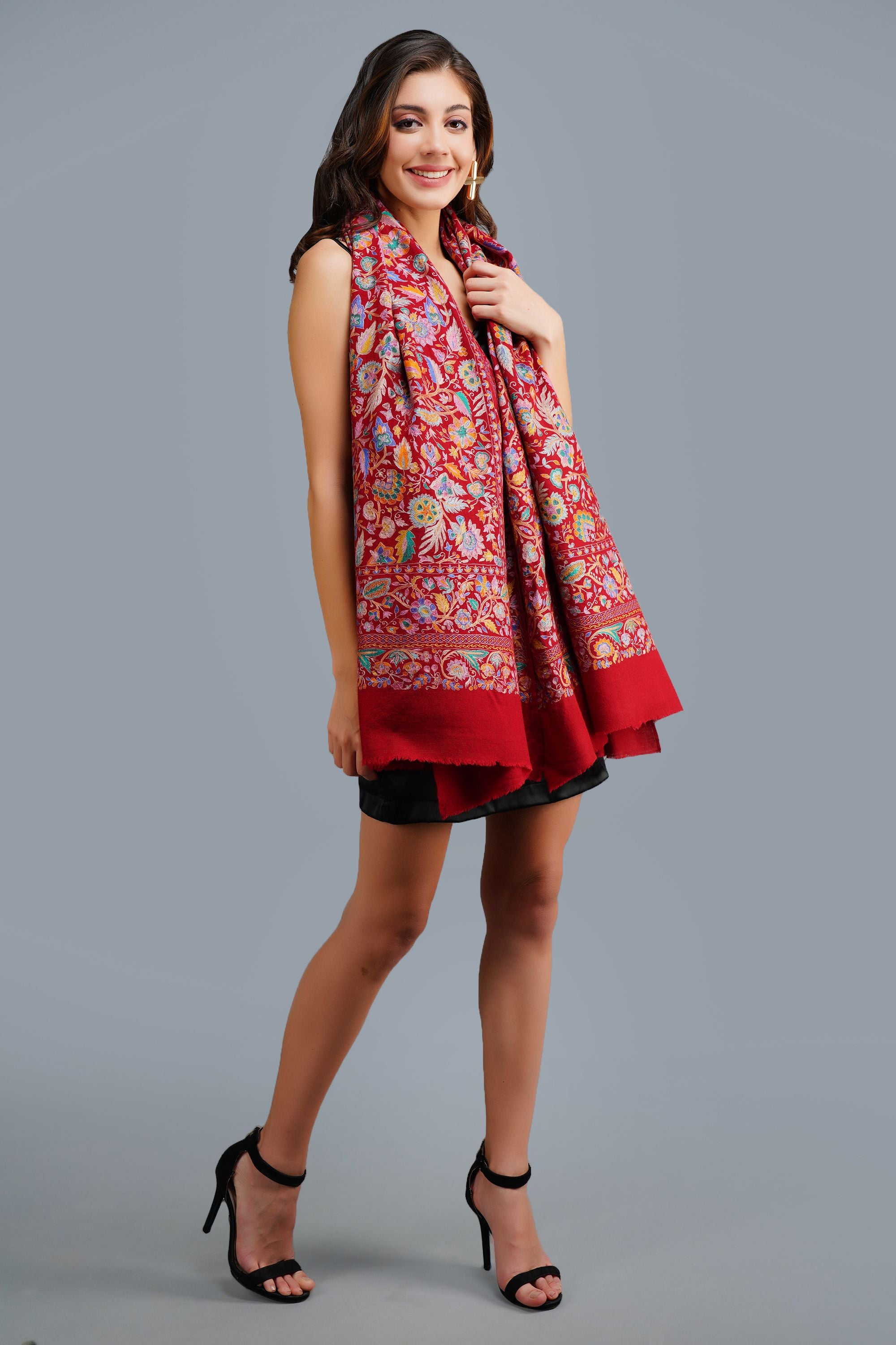 Pashmina handwoven kalamkari tila hand embroidery work