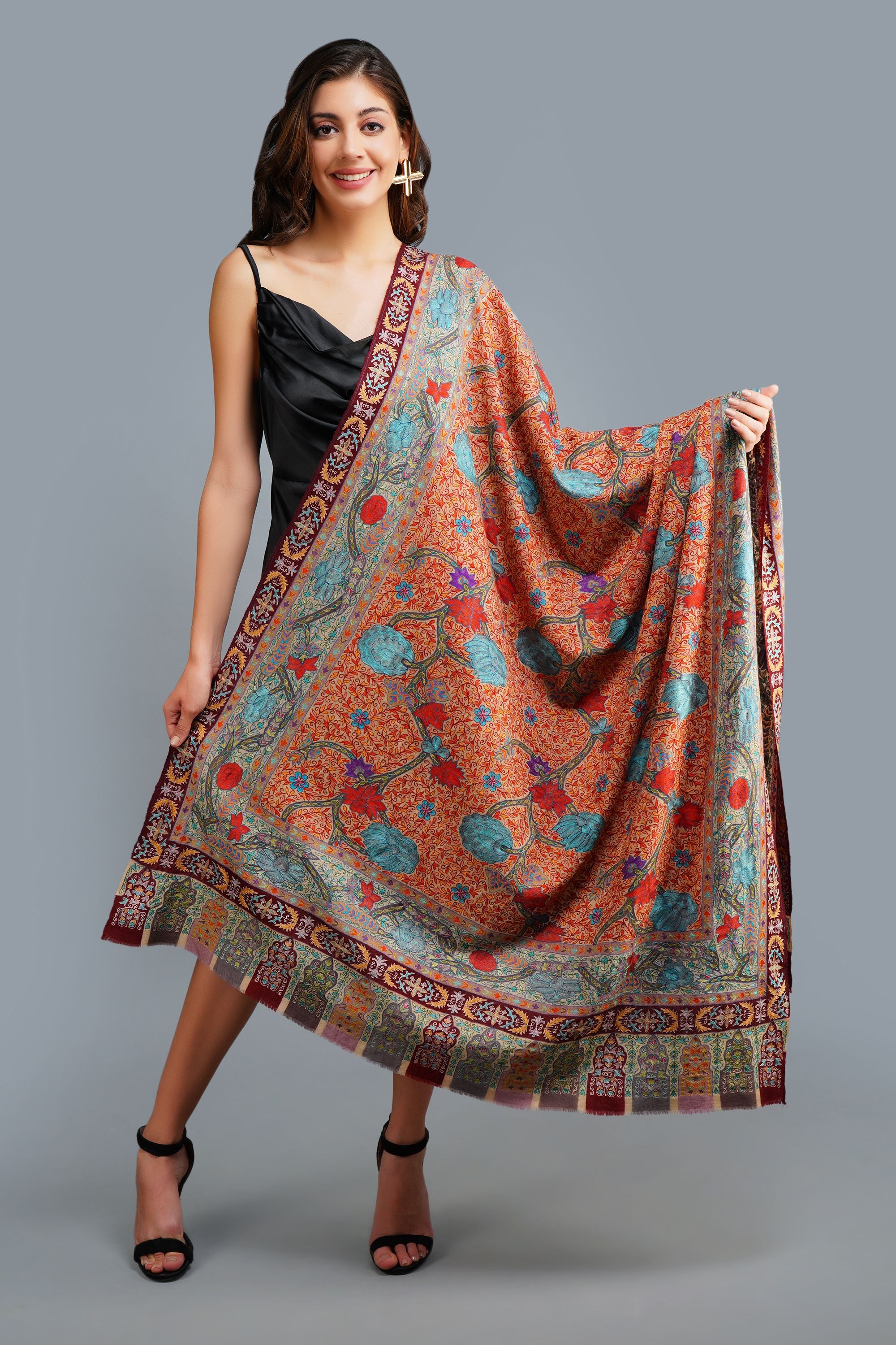 Pashmina kalamkaris, handwoven, handpainted, hand embroidered