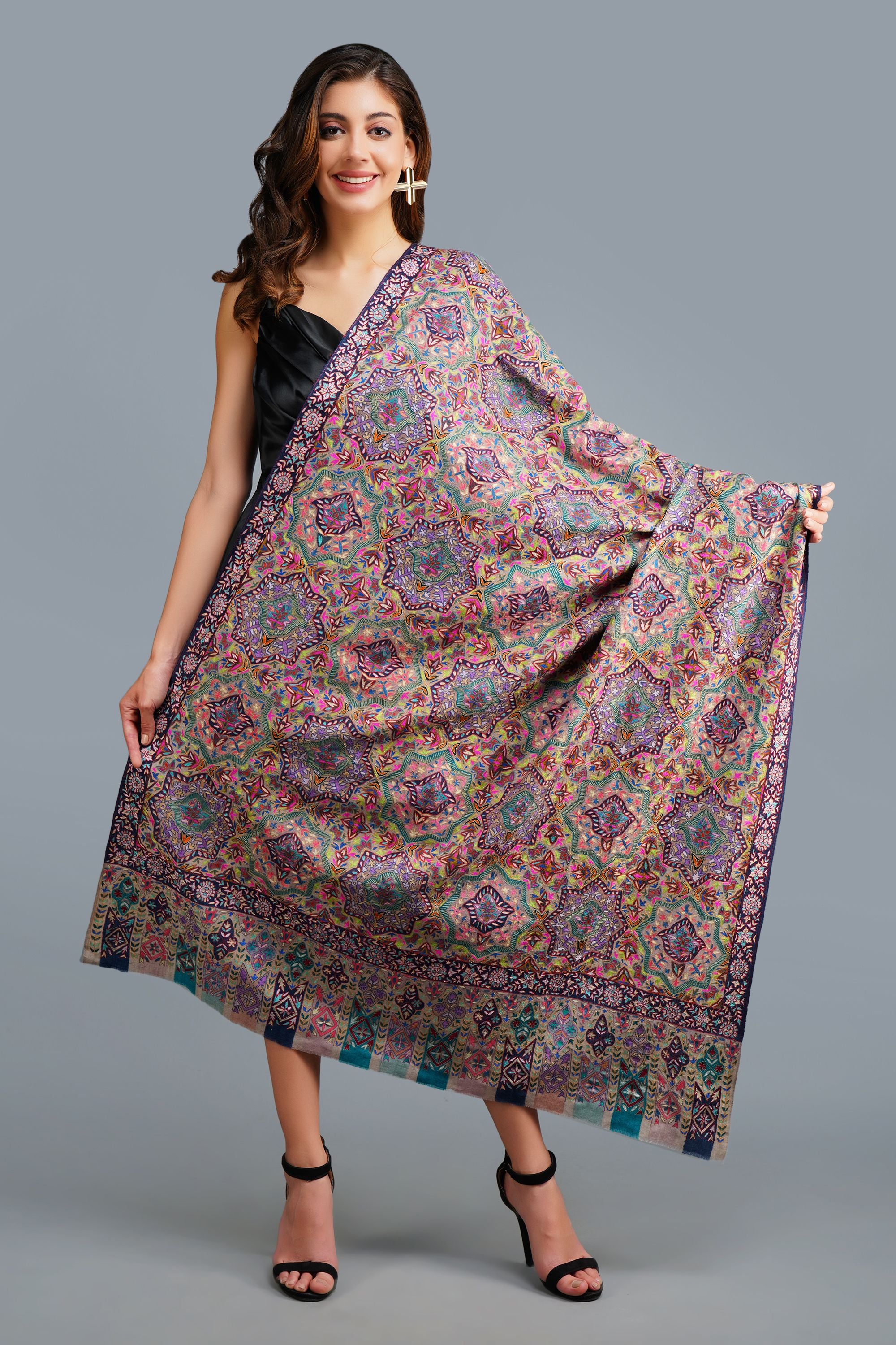 Pashmina kalamkaris, handwoven, handpainted, hand embroidered