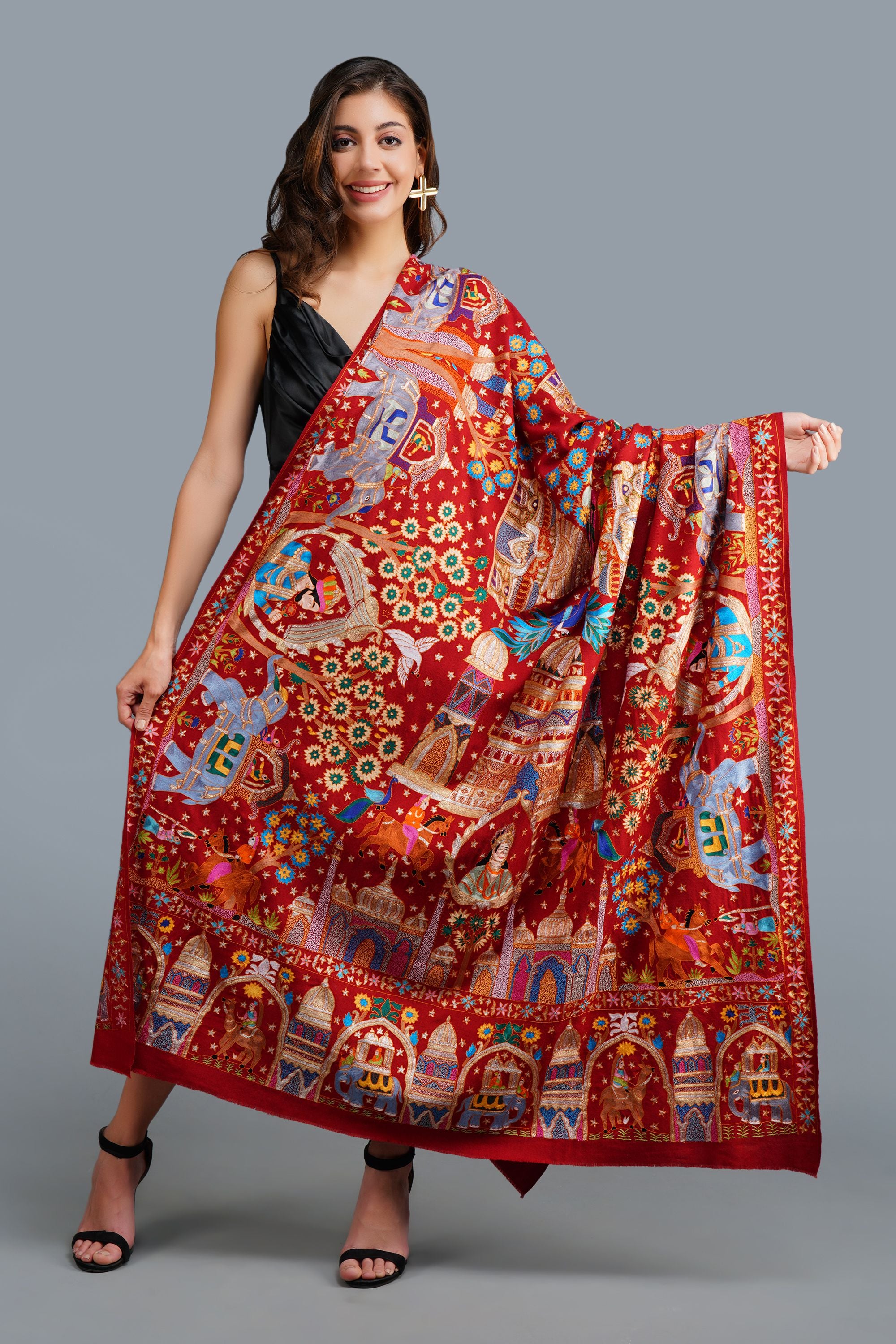 Pashmina handwoven kalamkari tila hand embroidery work