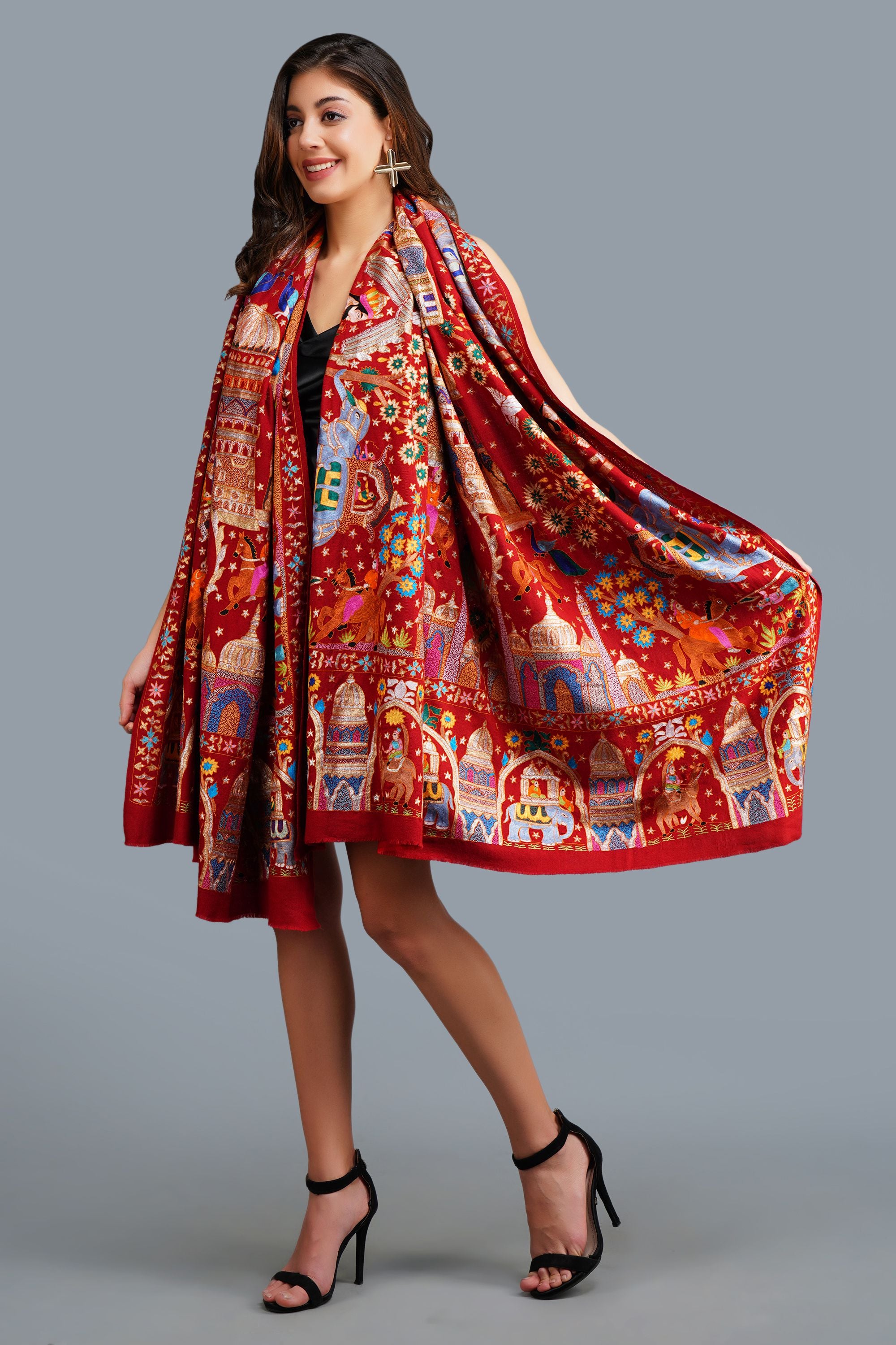 Pashmina handwoven kalamkari tila hand embroidery work