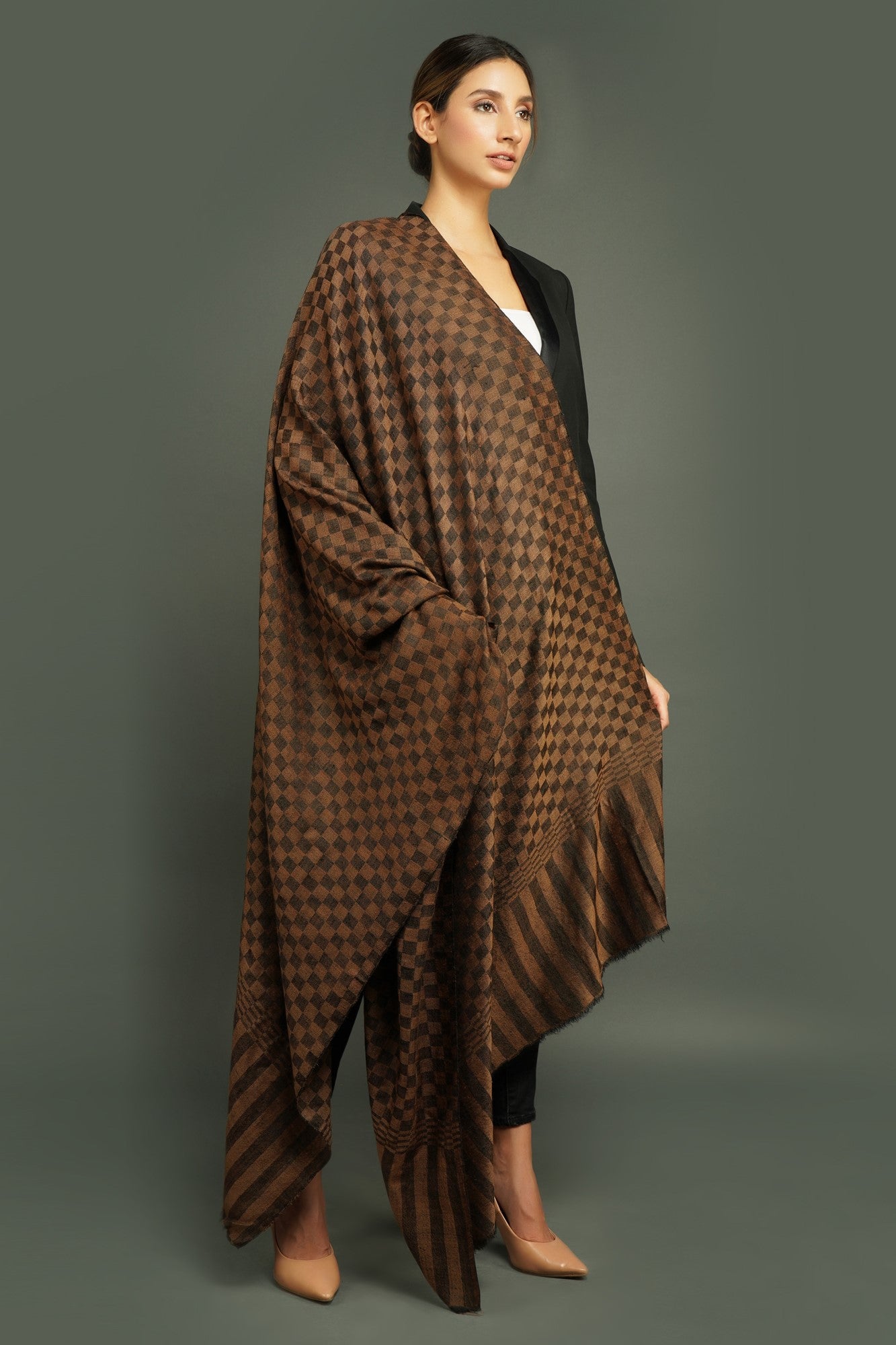 Handwoven Pashmina,checkered design