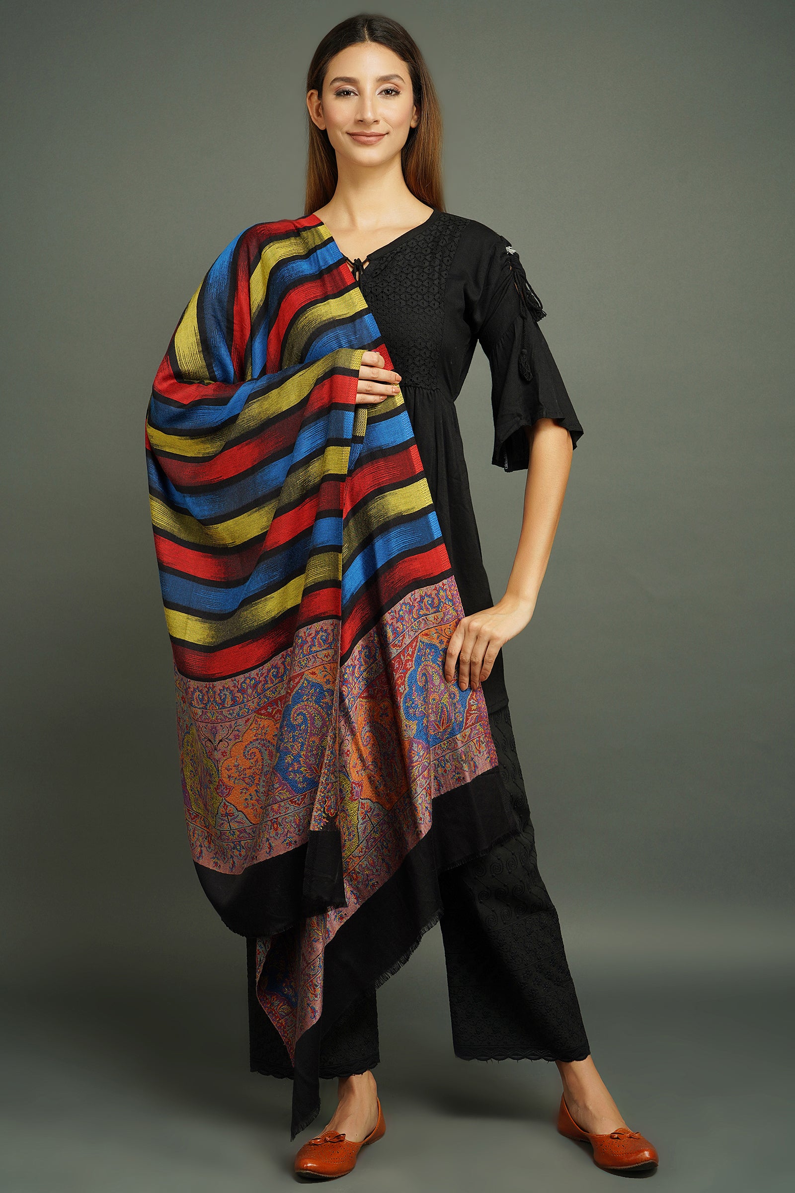 Pashmina Blend,handwoven multicolour design