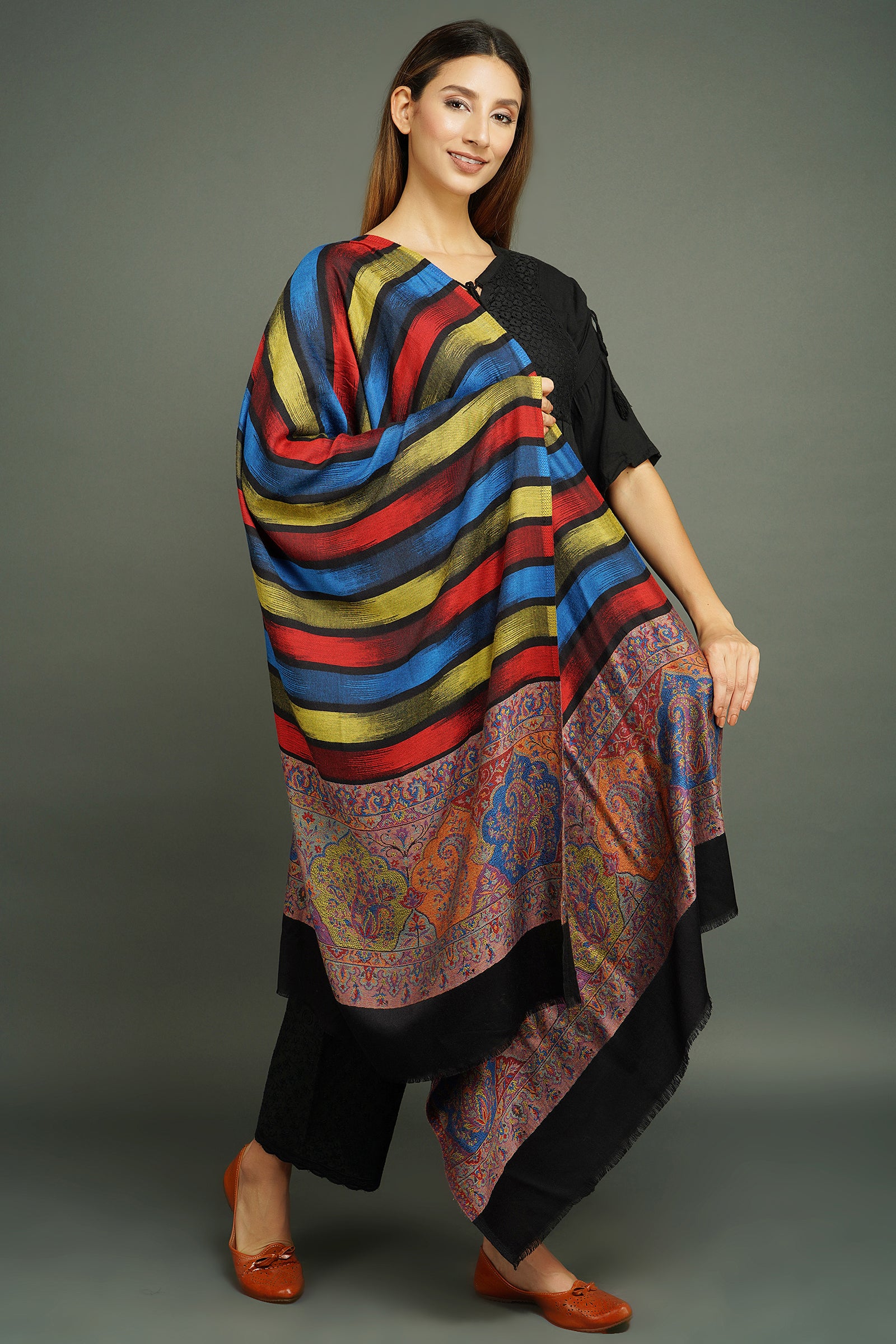 Pashmina Blend,handwoven multicolour design