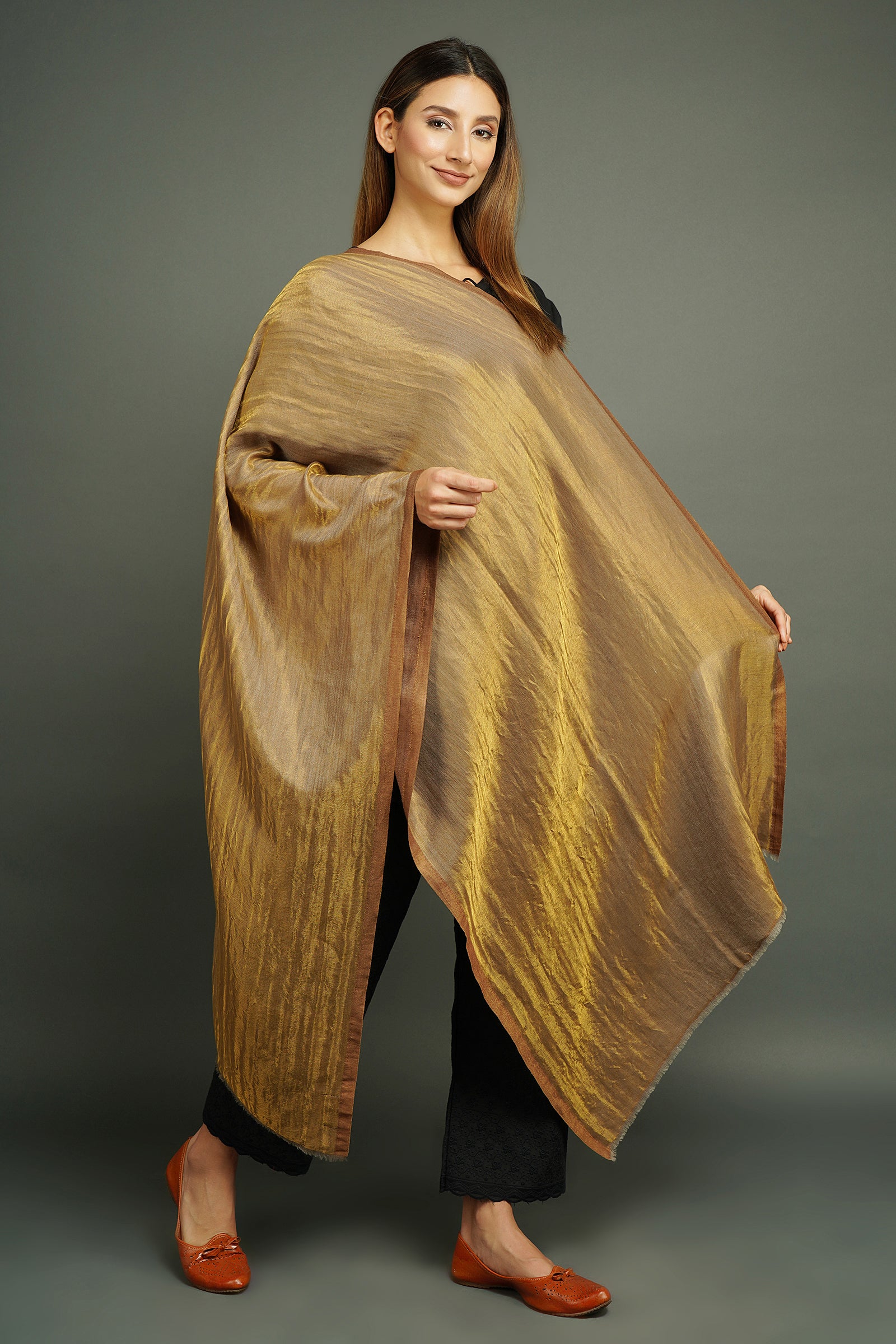 Handwoven Pashmina in reversible zari design