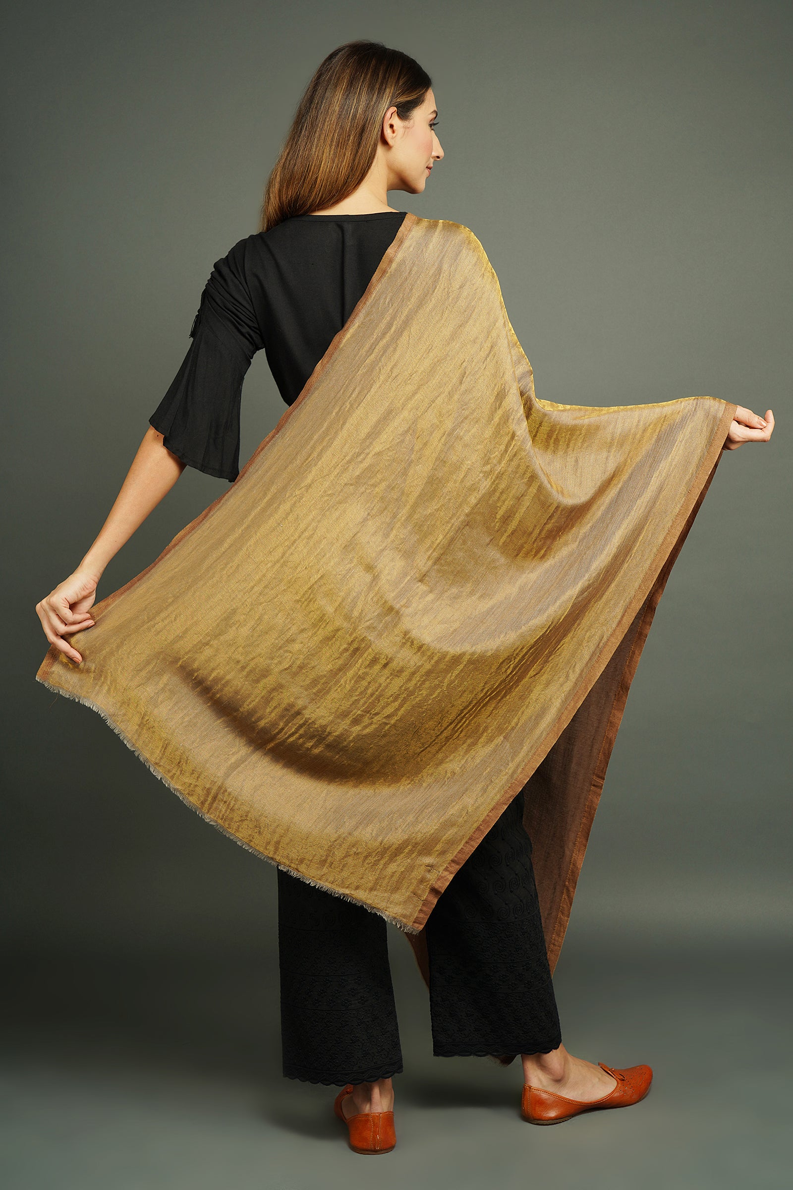 Handwoven Pashmina in reversible zari design