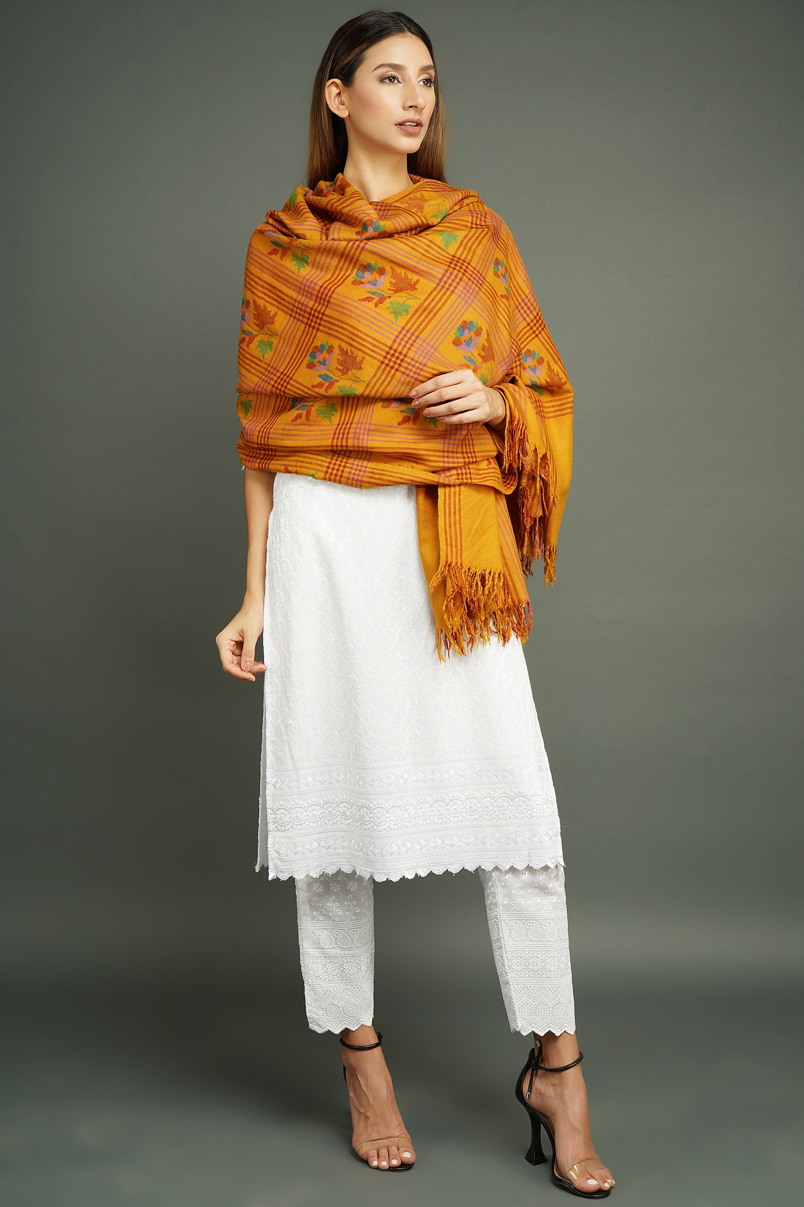 Pashmina blend with kani design in geometrical design