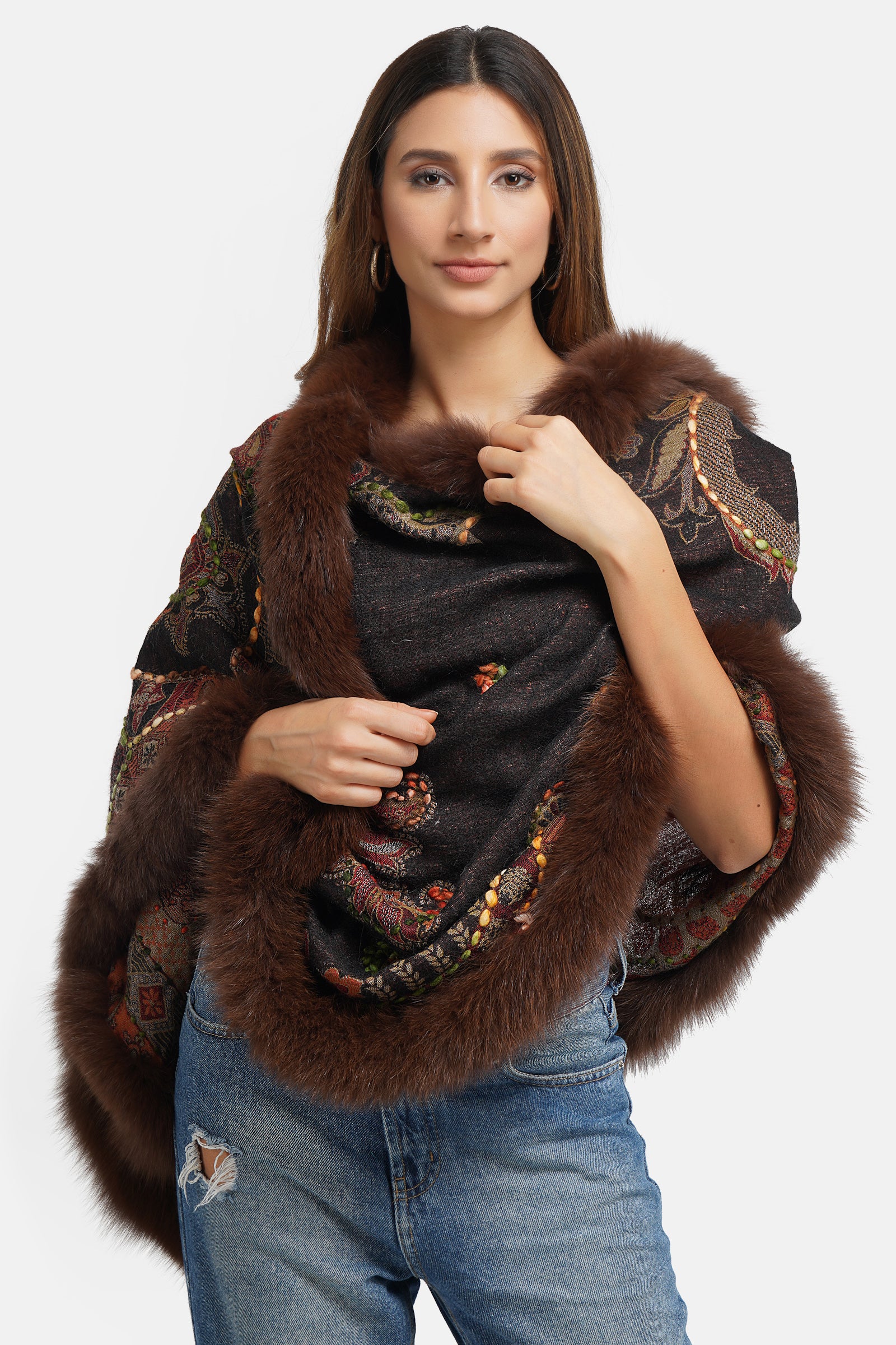 Pashmina fur border stole