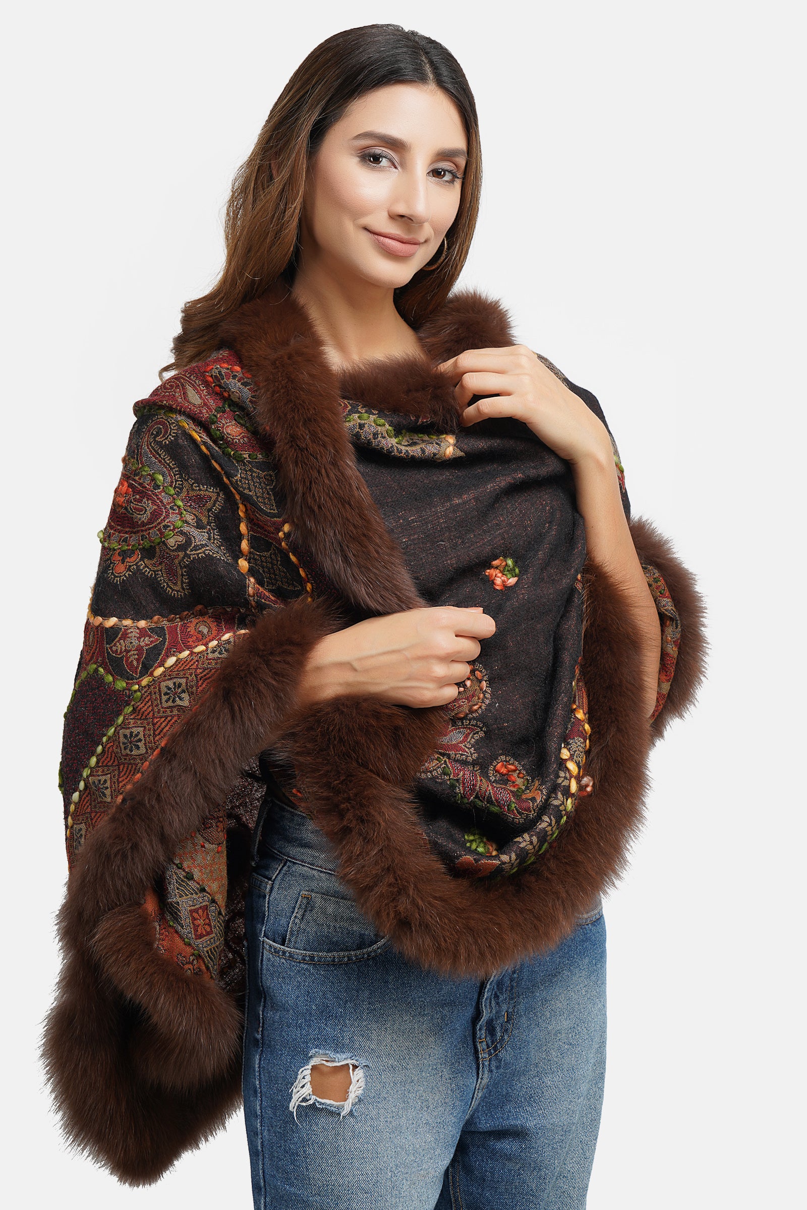 Pashmina fur border stole