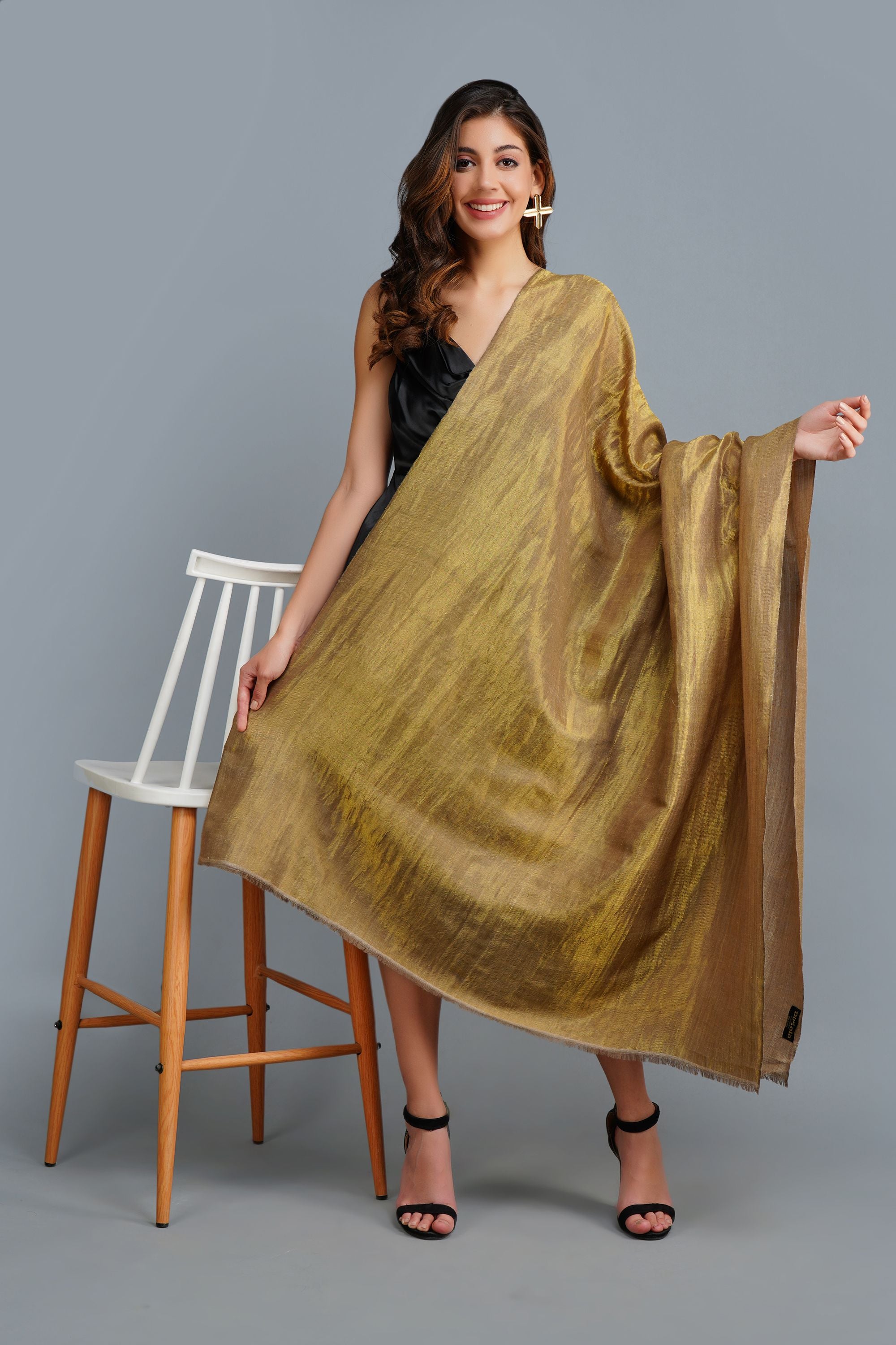 Golden Beige Reversible Handwoven Zari Shawl