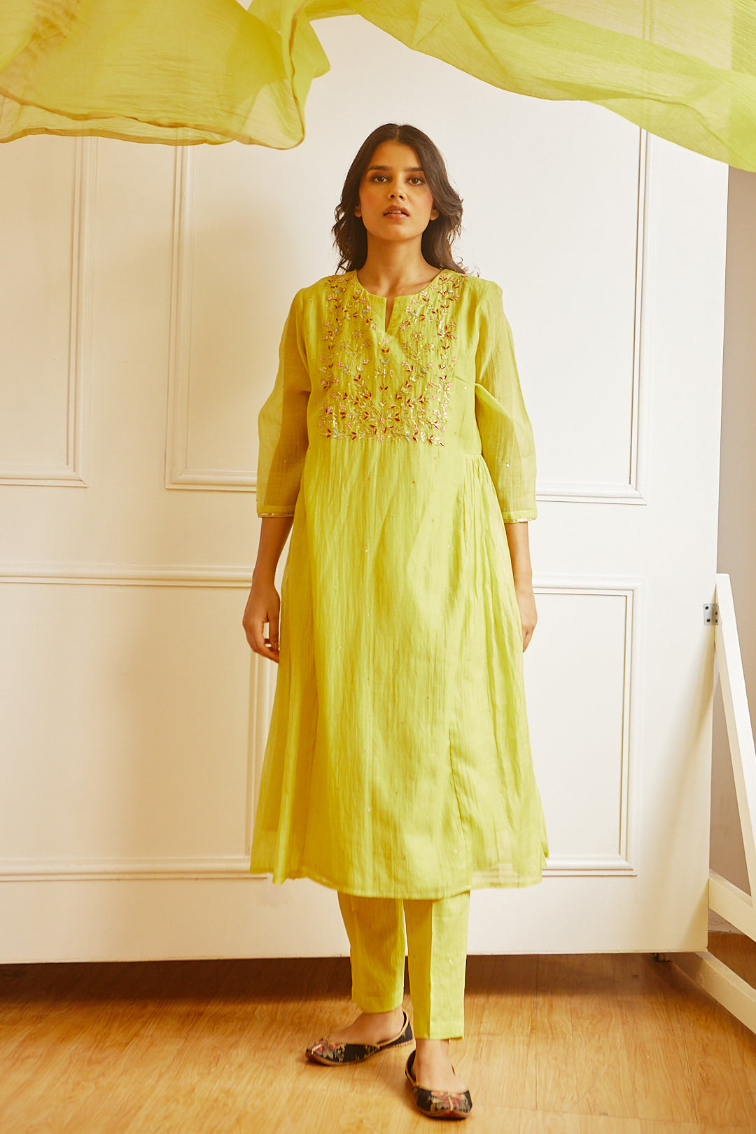 FRESH LIME CHANDERI KURTA SET