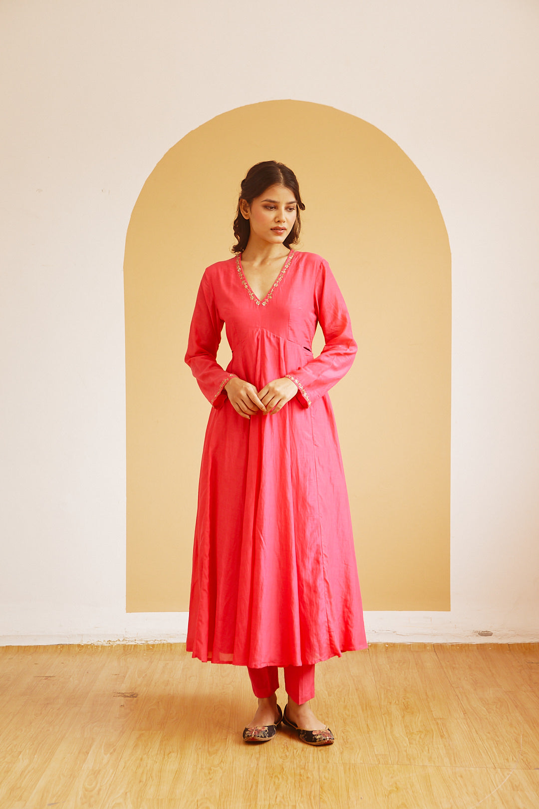 HOT PINK FRONT GATHER KALI STYLE ANARKALI SET