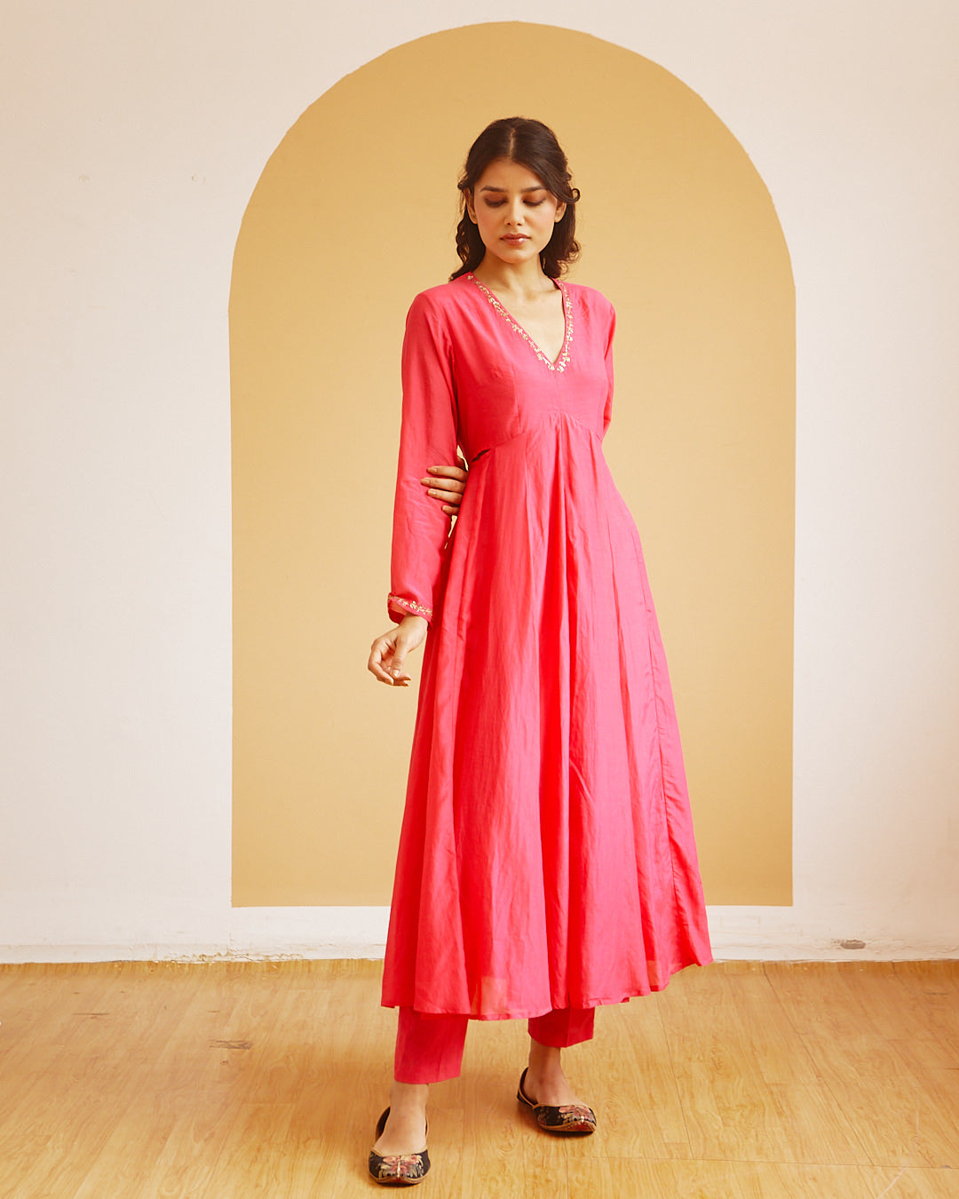 HOT PINK FRONT GATHER KALI STYLE ANARKALI SET