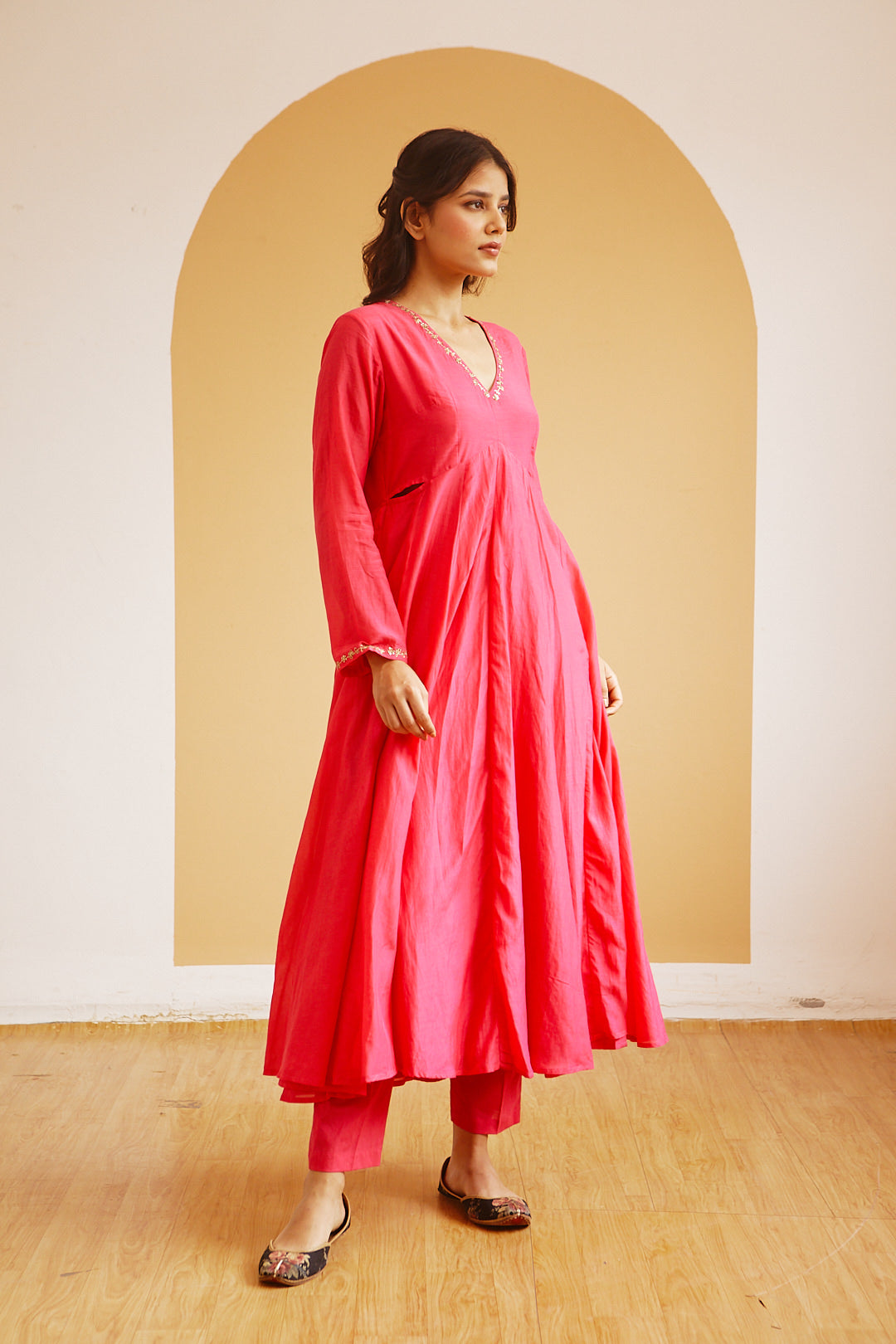 HOT PINK FRONT GATHER KALI STYLE ANARKALI SET