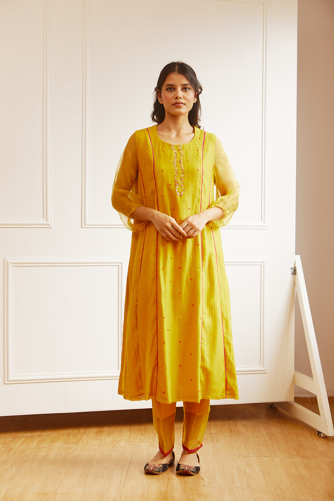 CHANDERI OCHRE COMFORT FIT KURTA