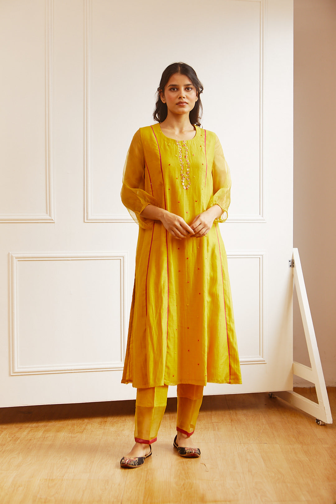 CHANDERI OCHRE COMFORT FIT KURTA