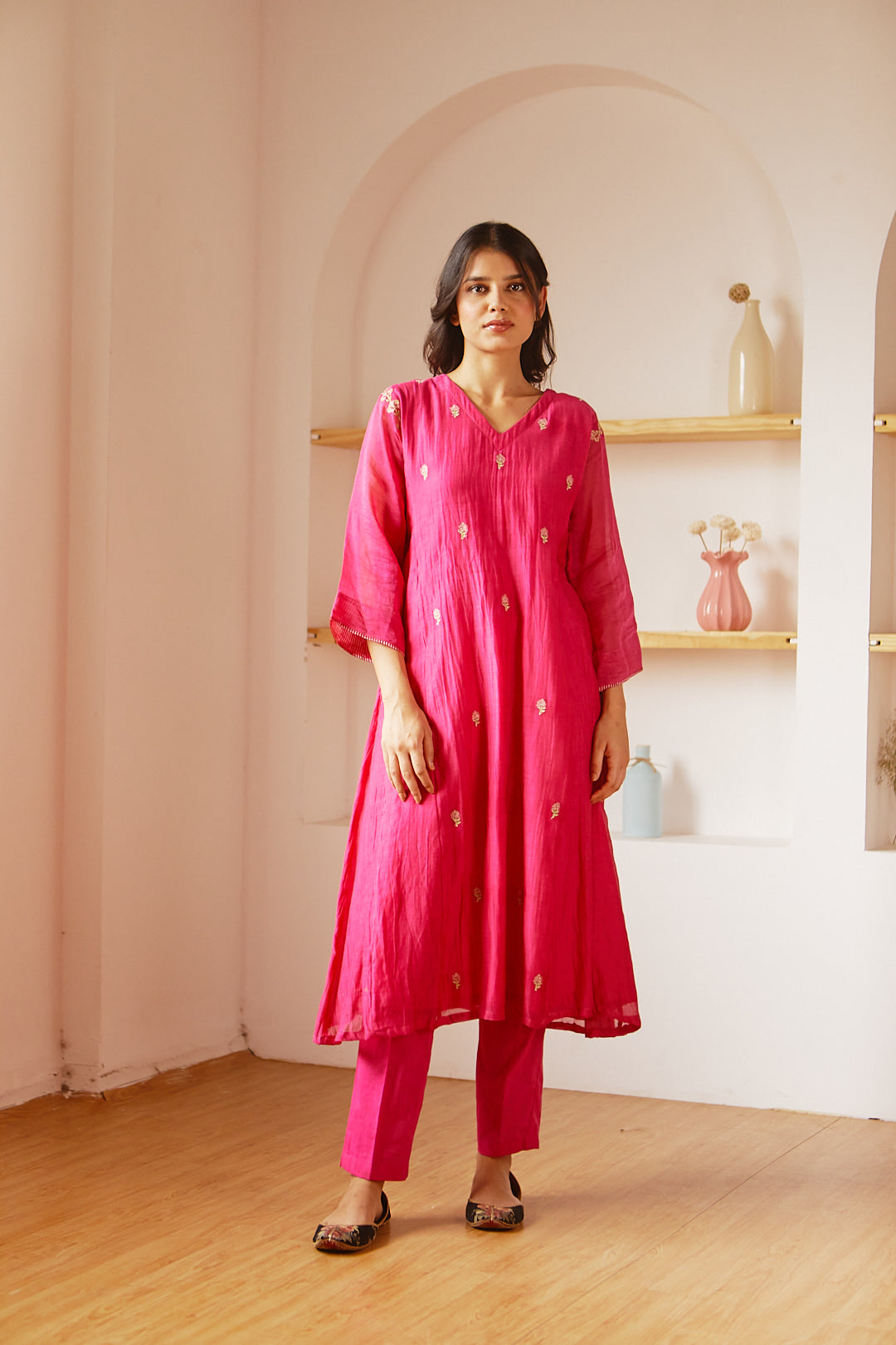 FUCHSIA CHANDERI COMFORT FIT KURTA SET