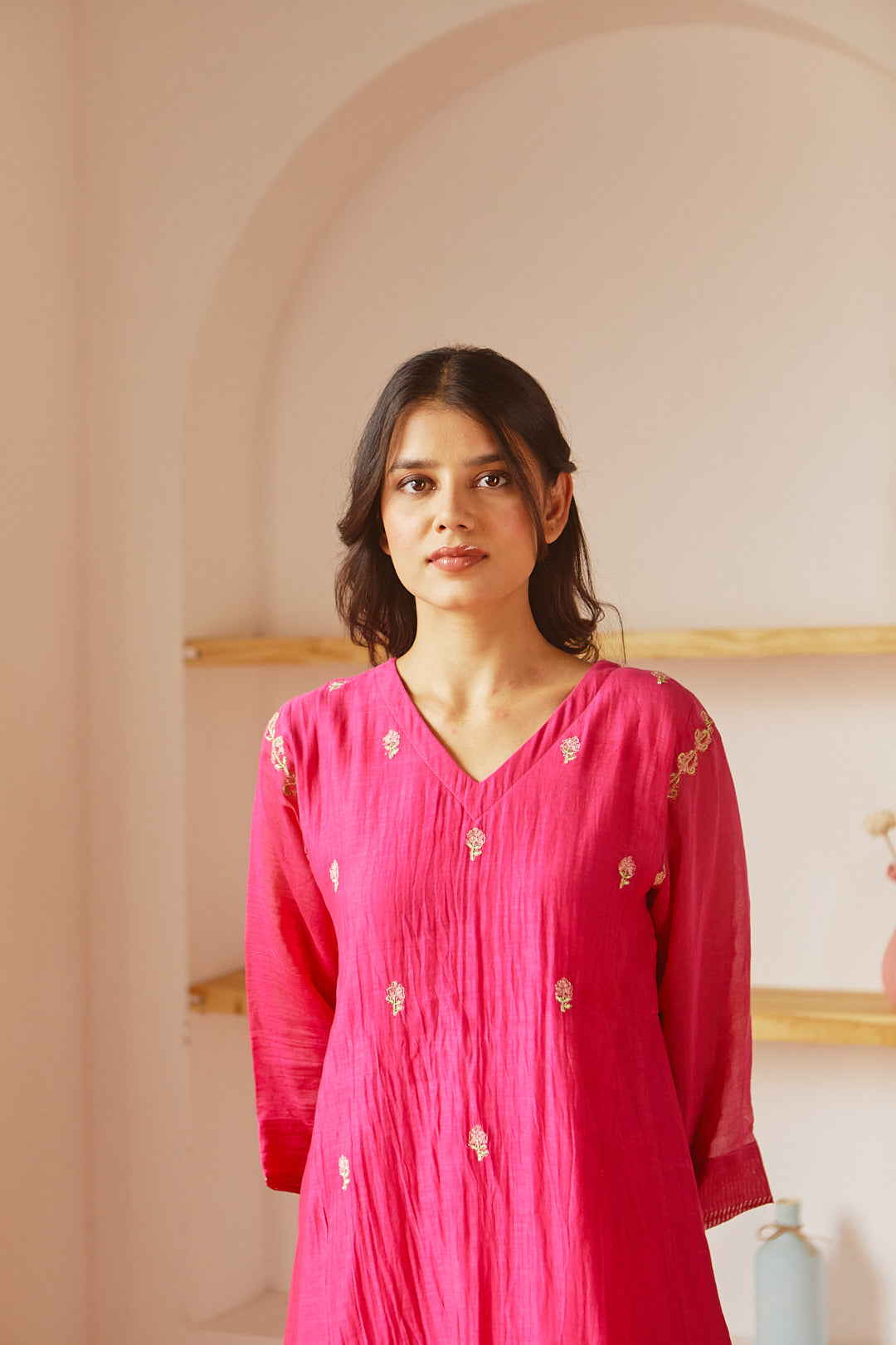 FUCHSIA CHANDERI COMFORT FIT KURTA SET