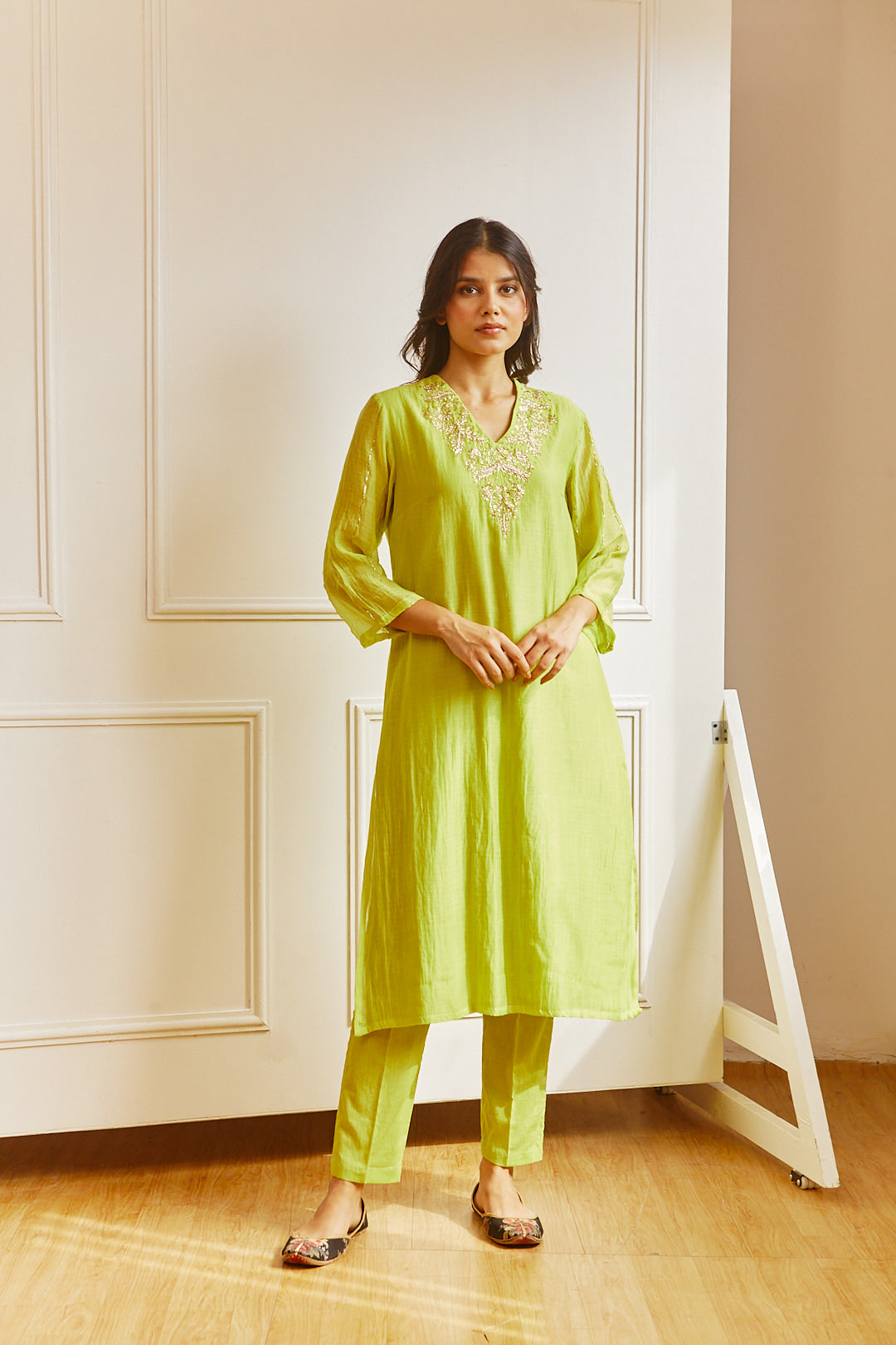 LIME GREEN COMFORT FIT KURTA SET