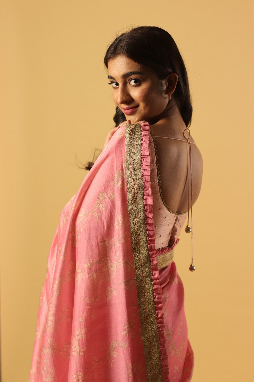 pink printed saree