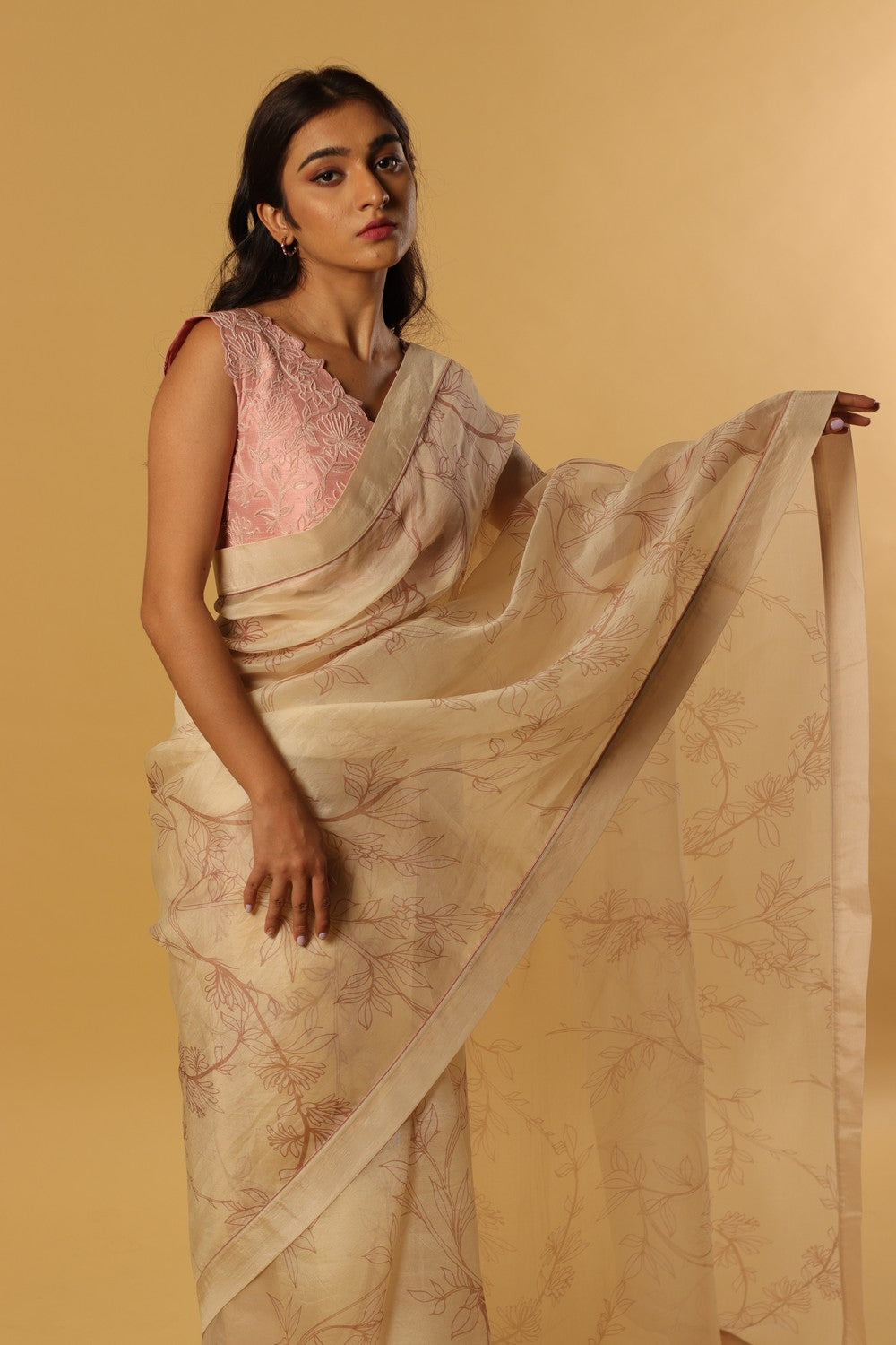 printed organza saree