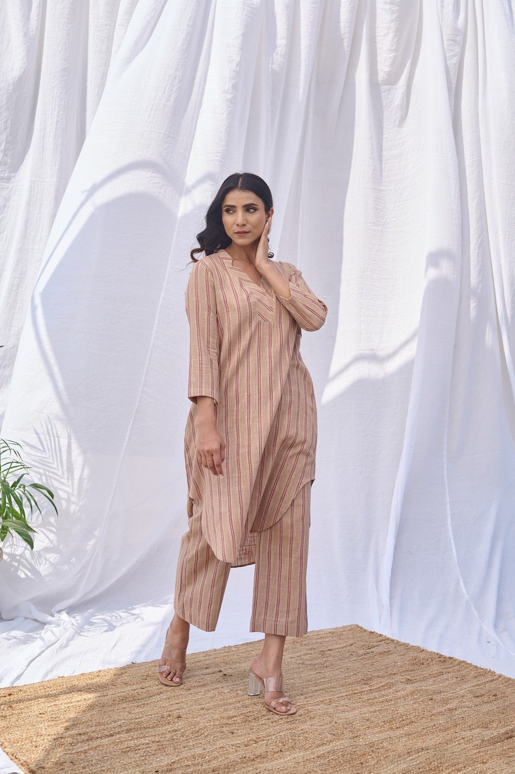 Beige Stripes Co-ord Set